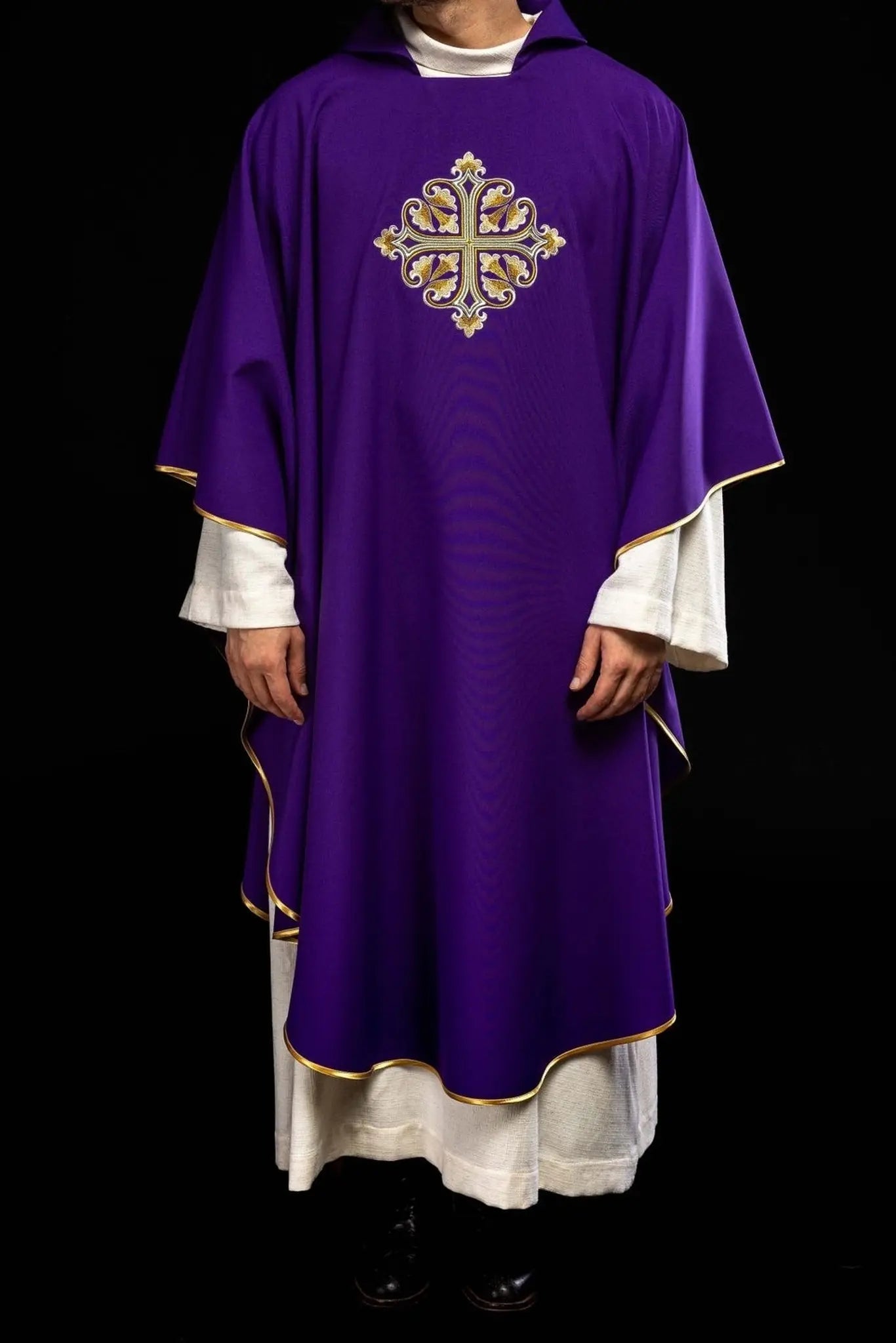 Embroidered Purple Chasuble with Decorated Cross and Wide Collar