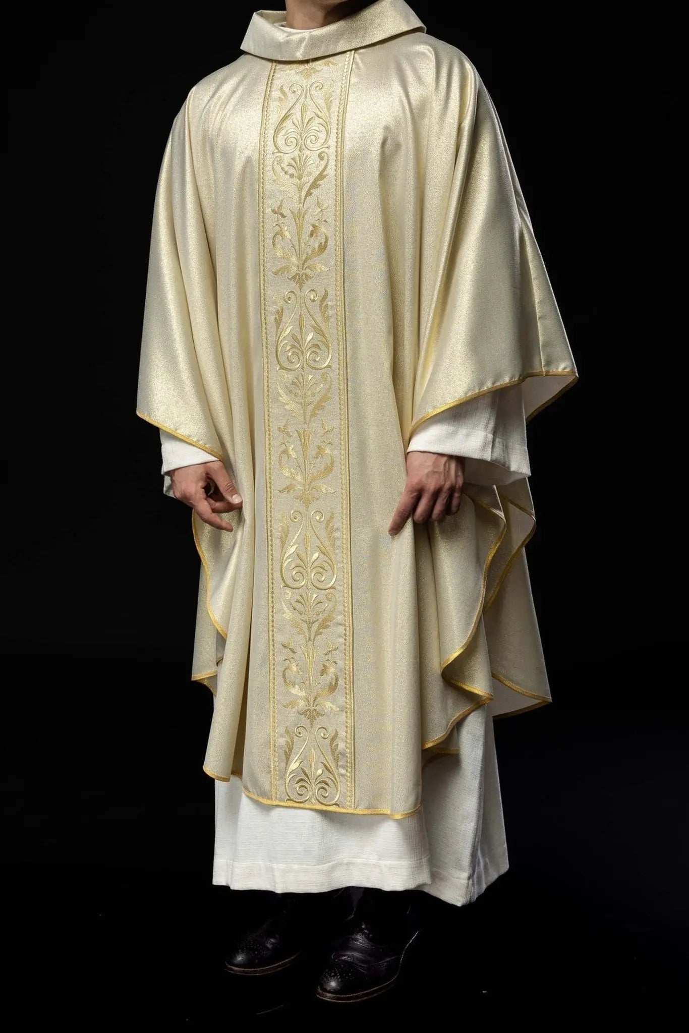 Liturgical chasuble with ornate gold embroidered belt