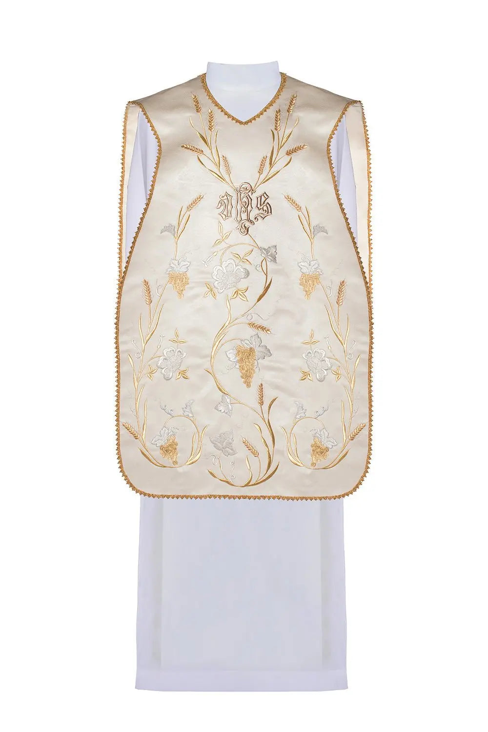 Roman chasuble IHS with ears and grapes motif