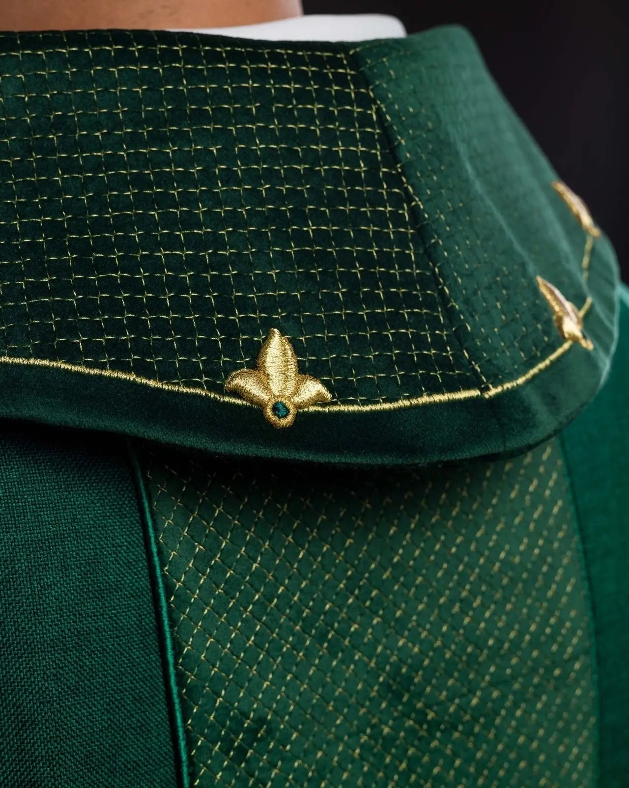 Chasuble with green velvet belt and cross embroidery
