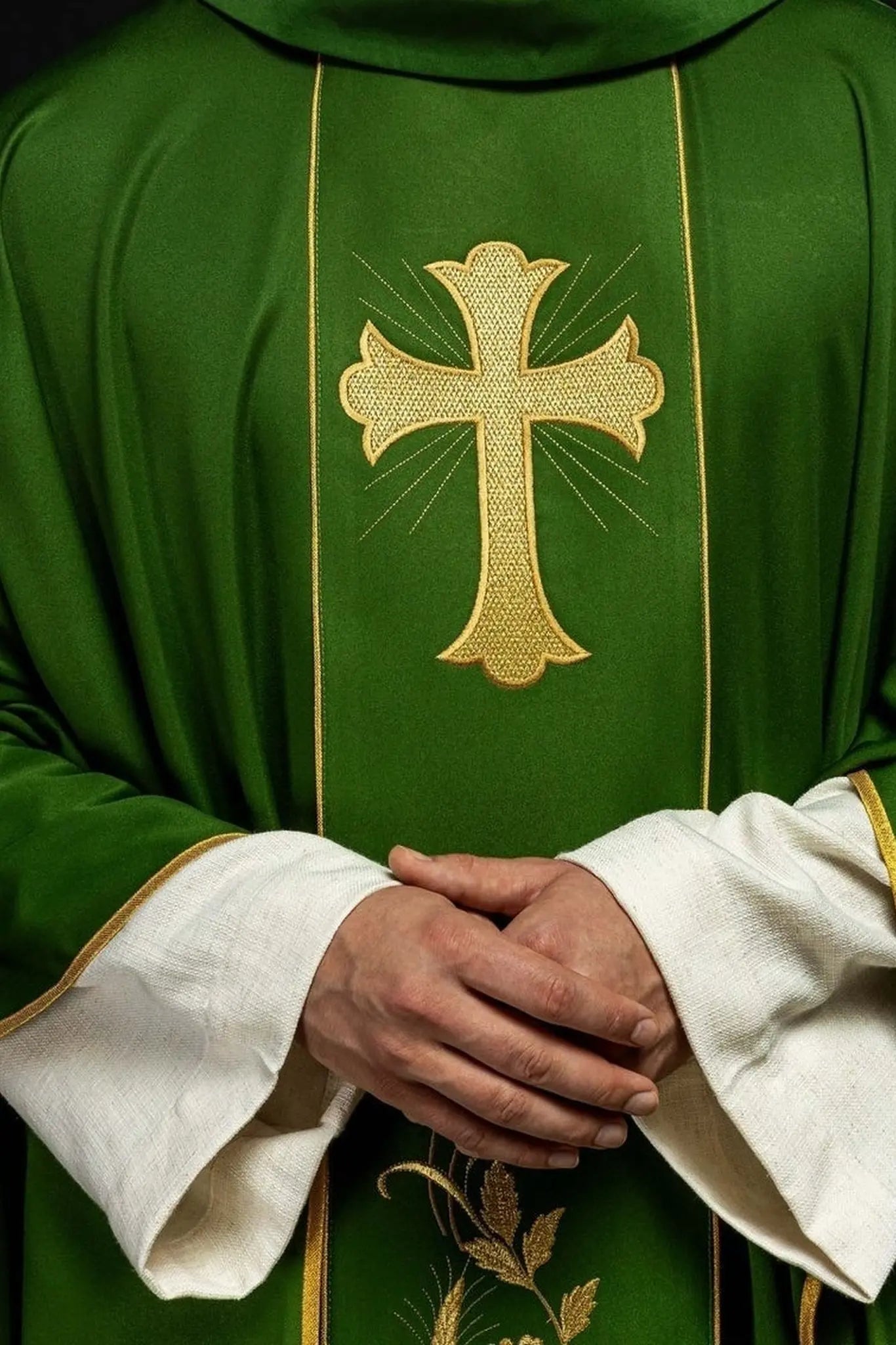 Green Chasuble with Embroidered Cross and Wheat Motif