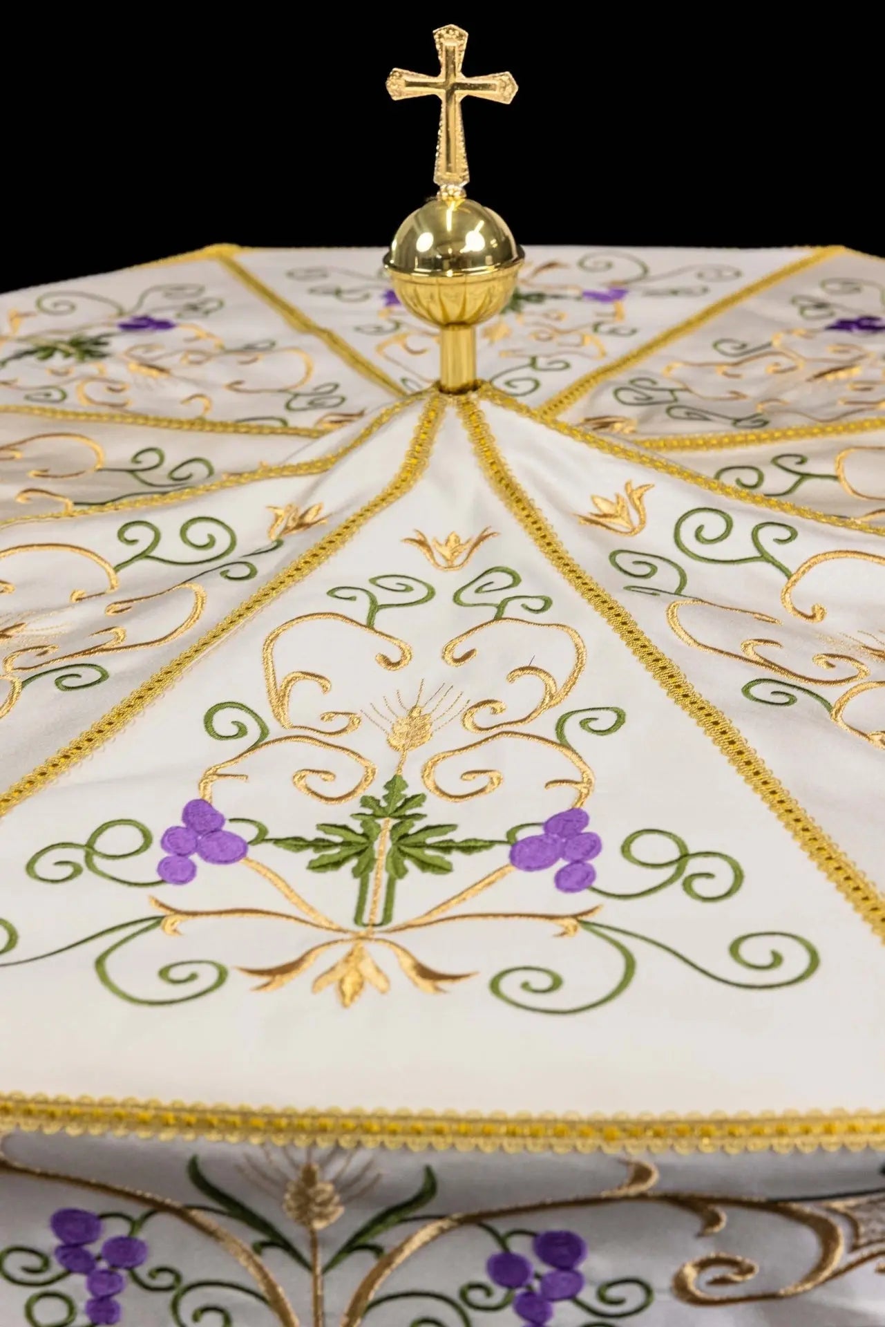 Processional umbrella with gold blue embroidery