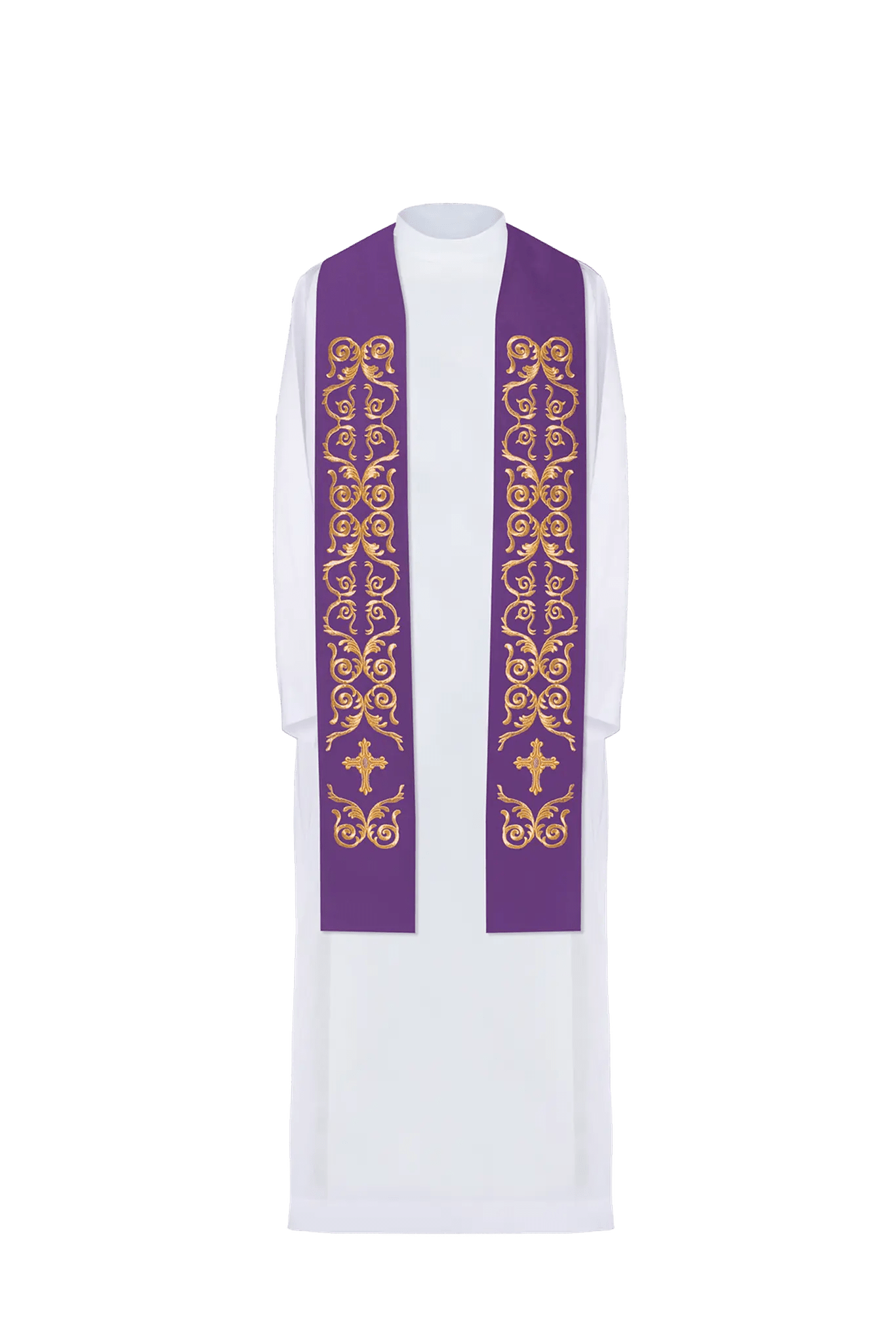 Priest's stole purple embroidered cross - HAFTINA ATELIER