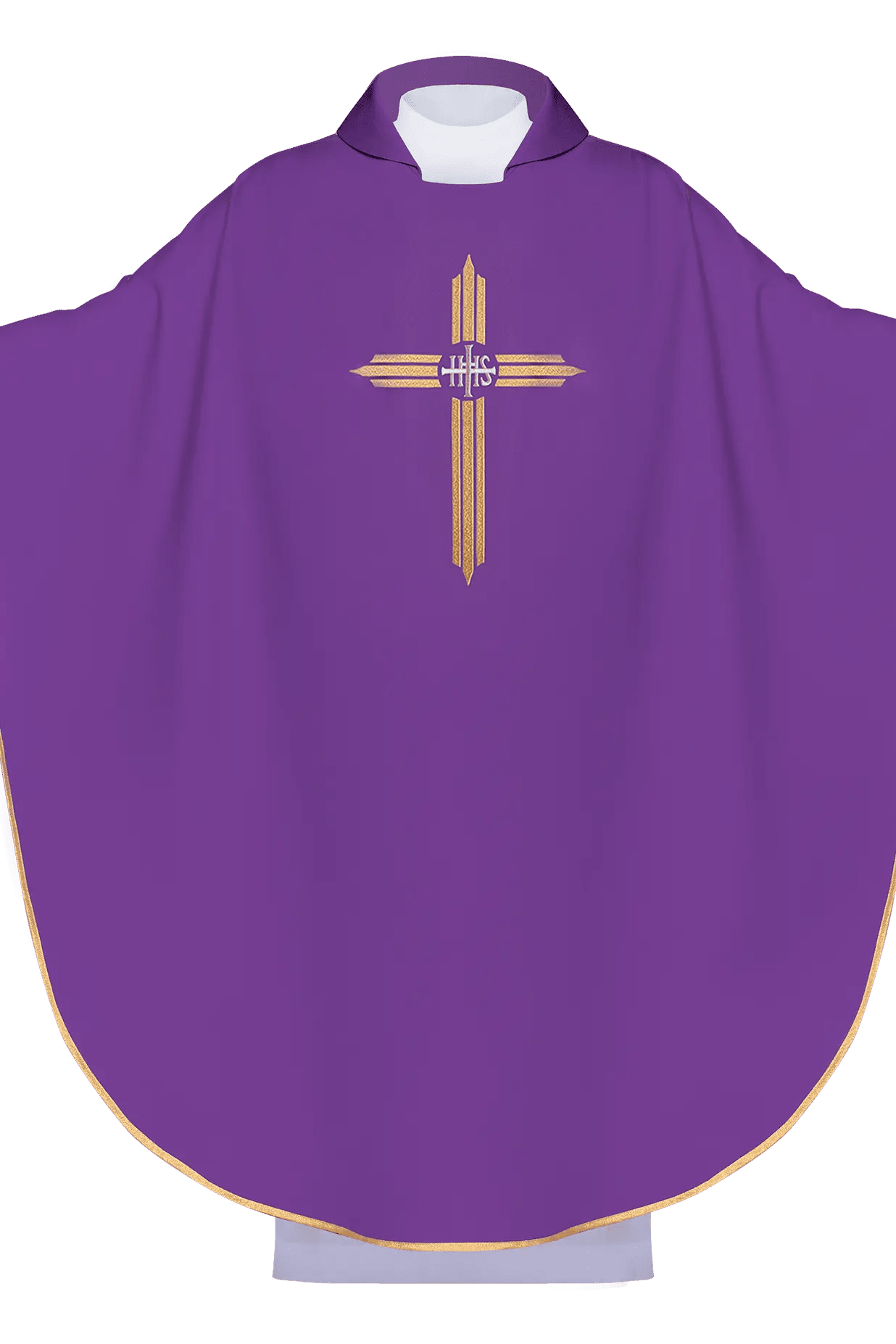 Purple embroidered chasuble with wide collar and IHS Cross - HAFTINA ATELIER