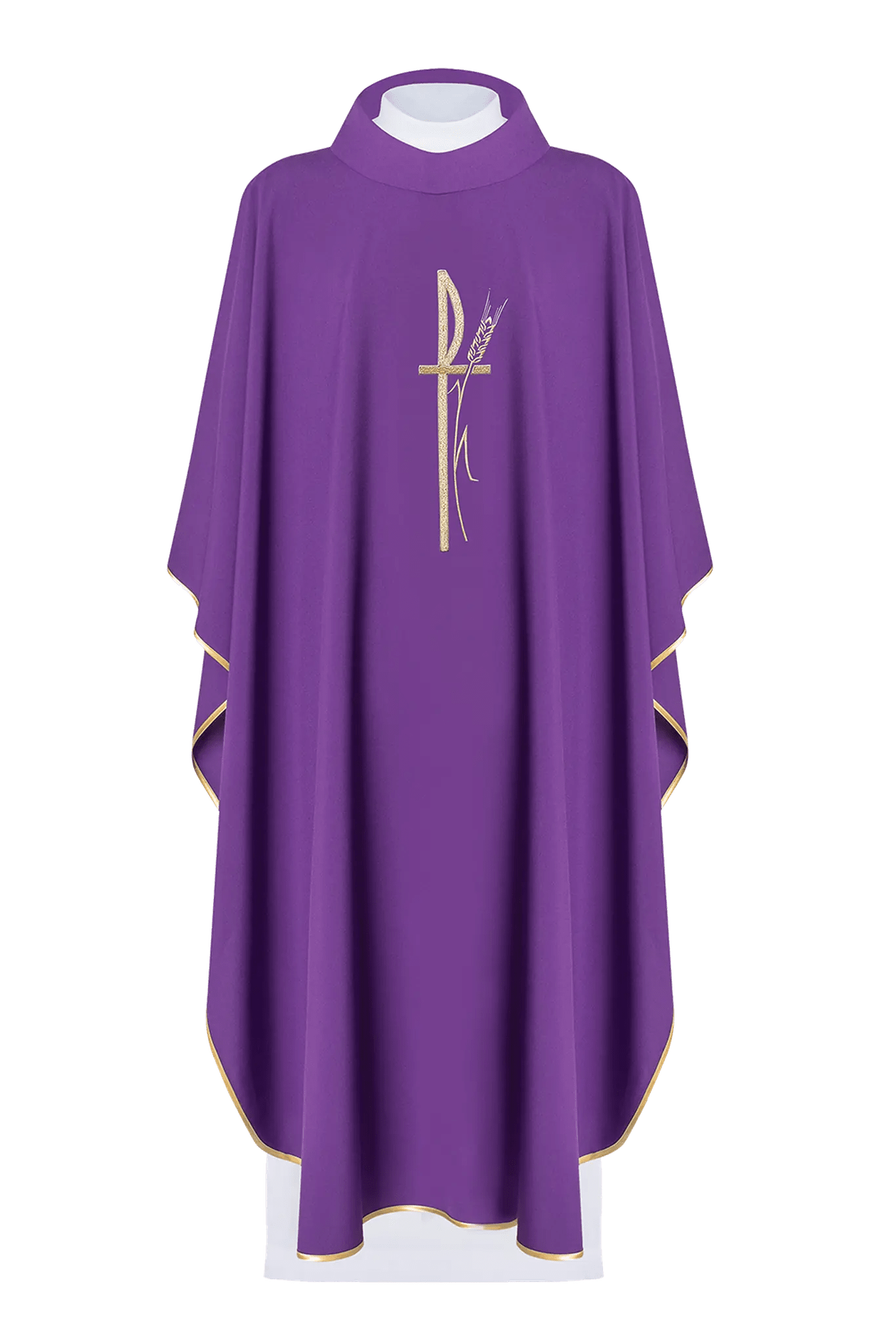 Purple liturgical chasuble with wide collar and delicately embroidered cross - HAFTINA ATELIER