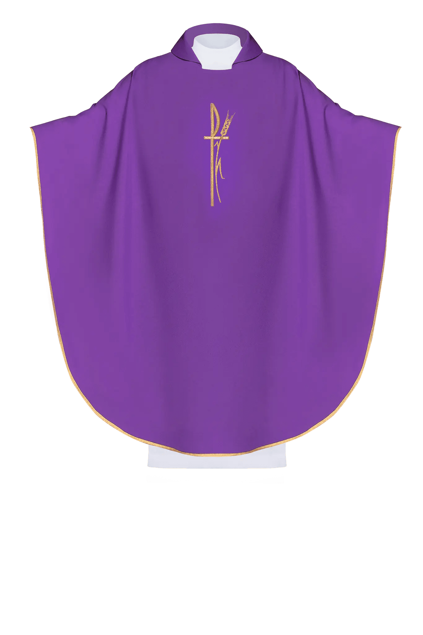 Purple liturgical chasuble with wide collar and delicately embroidered cross - HAFTINA ATELIER