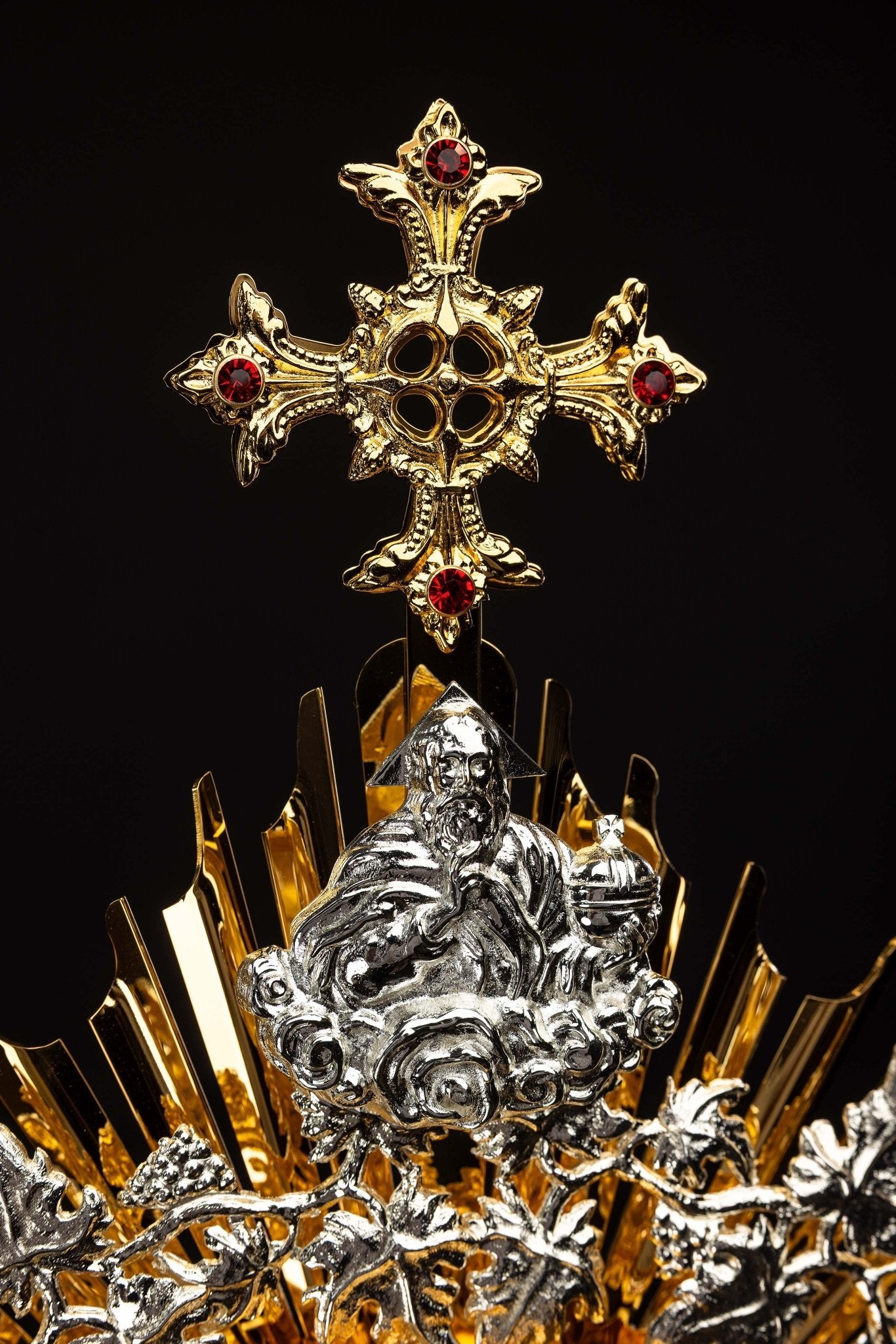Handmade Gilded Brass Monstrance with Rubies - 70 cm - image 3
