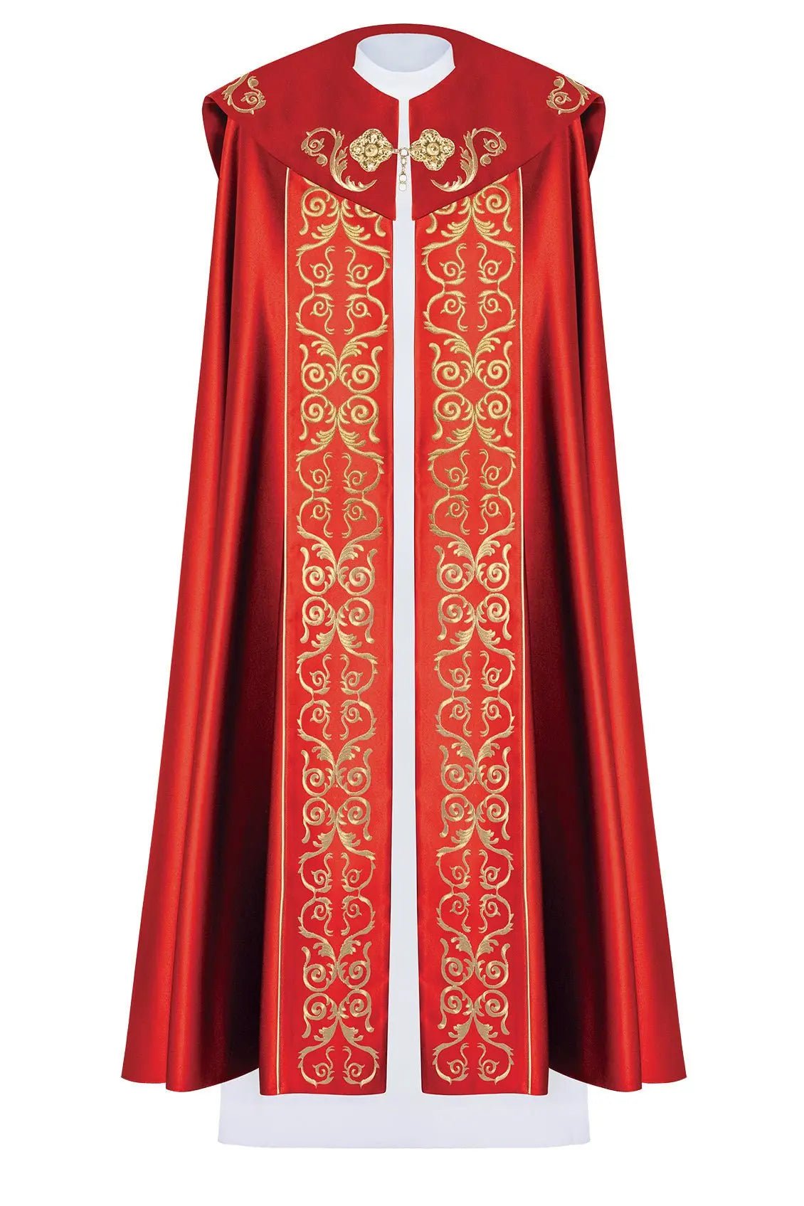 Red liturgical cape with gold monogram - HAFTINA ATELIER