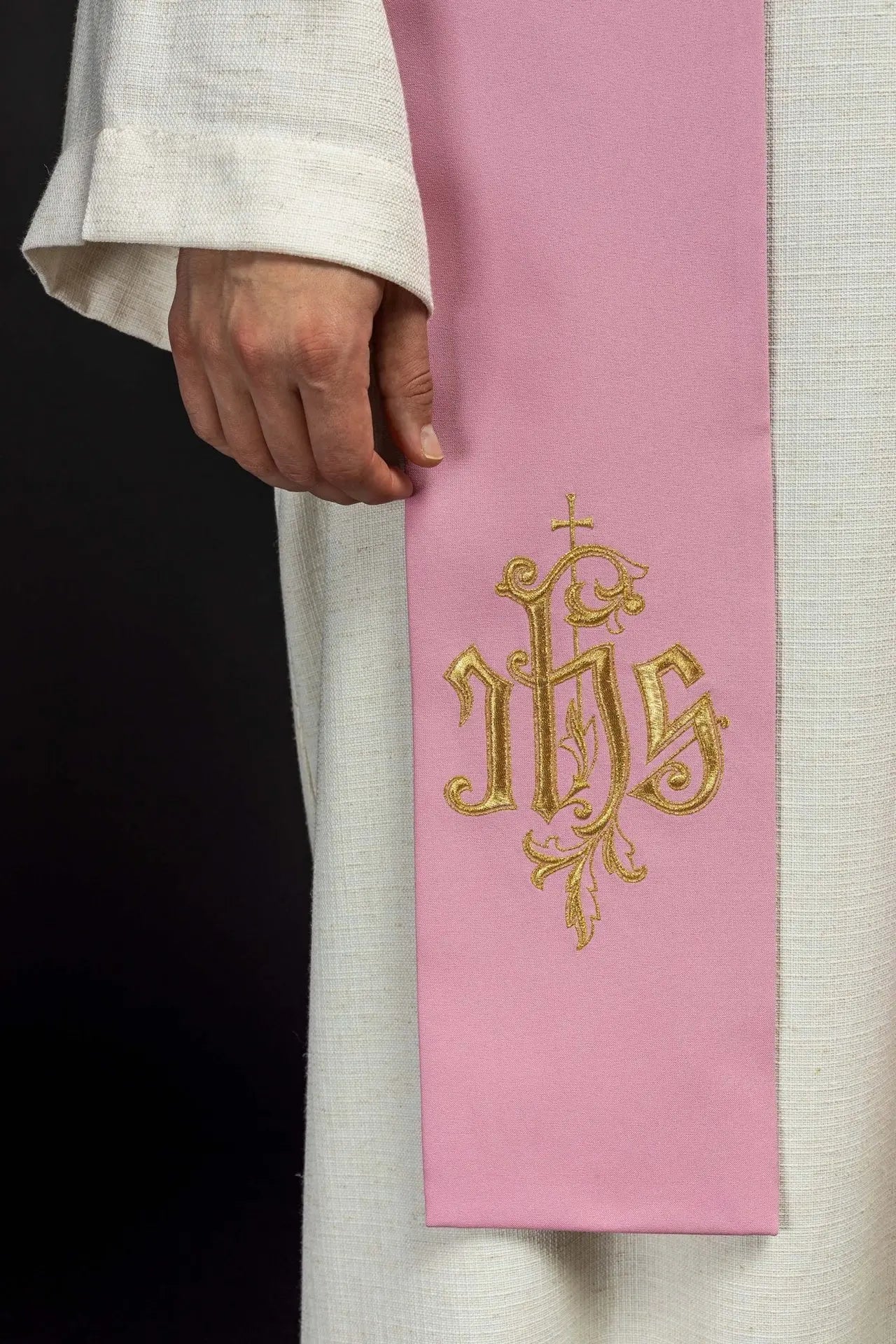 Pink IHS priest's stole