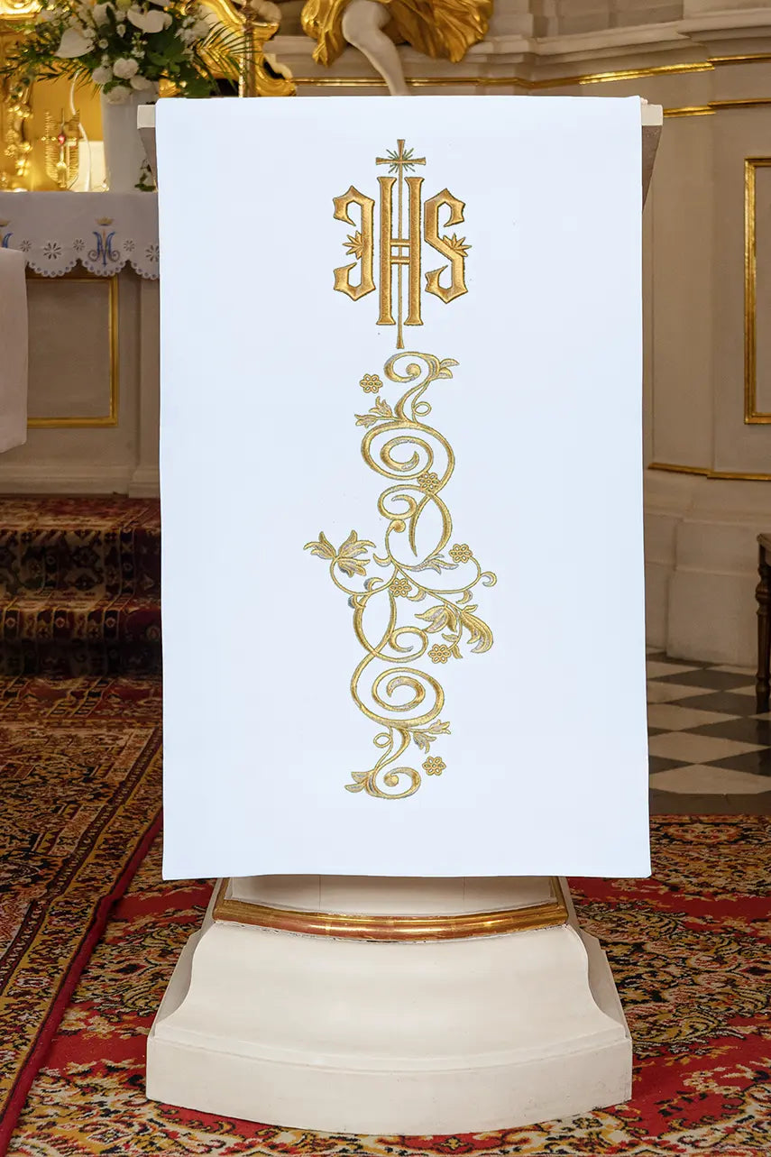 Embroidered lectern napkin with IHS motif