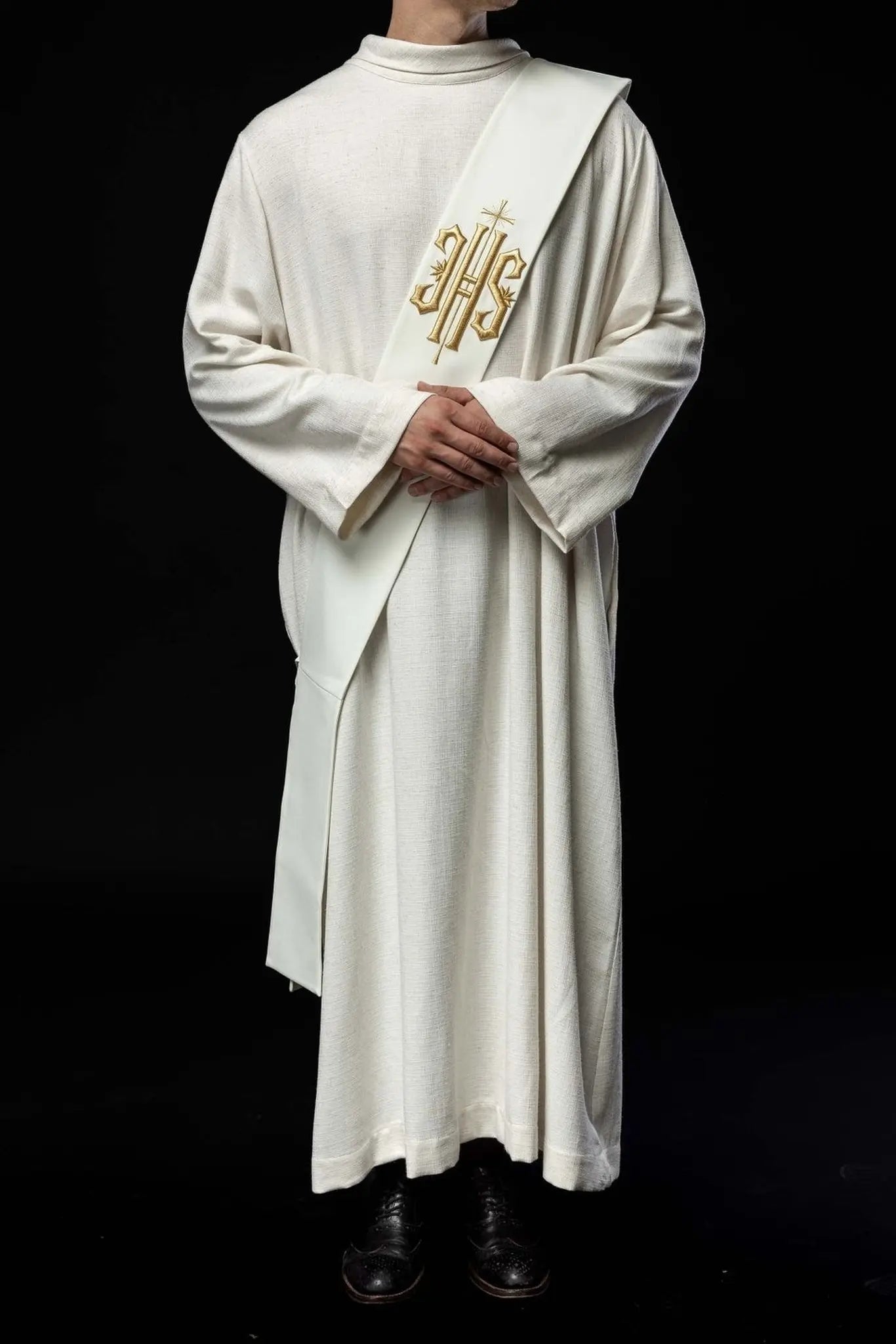 Diaconate stole embroidered IHS with Cross