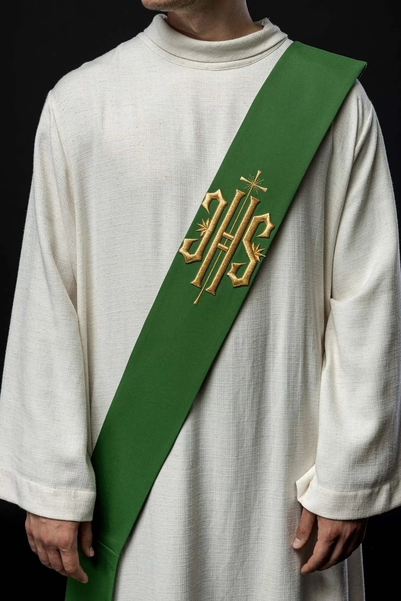 Diaconate stole embroidered IHS with Cross