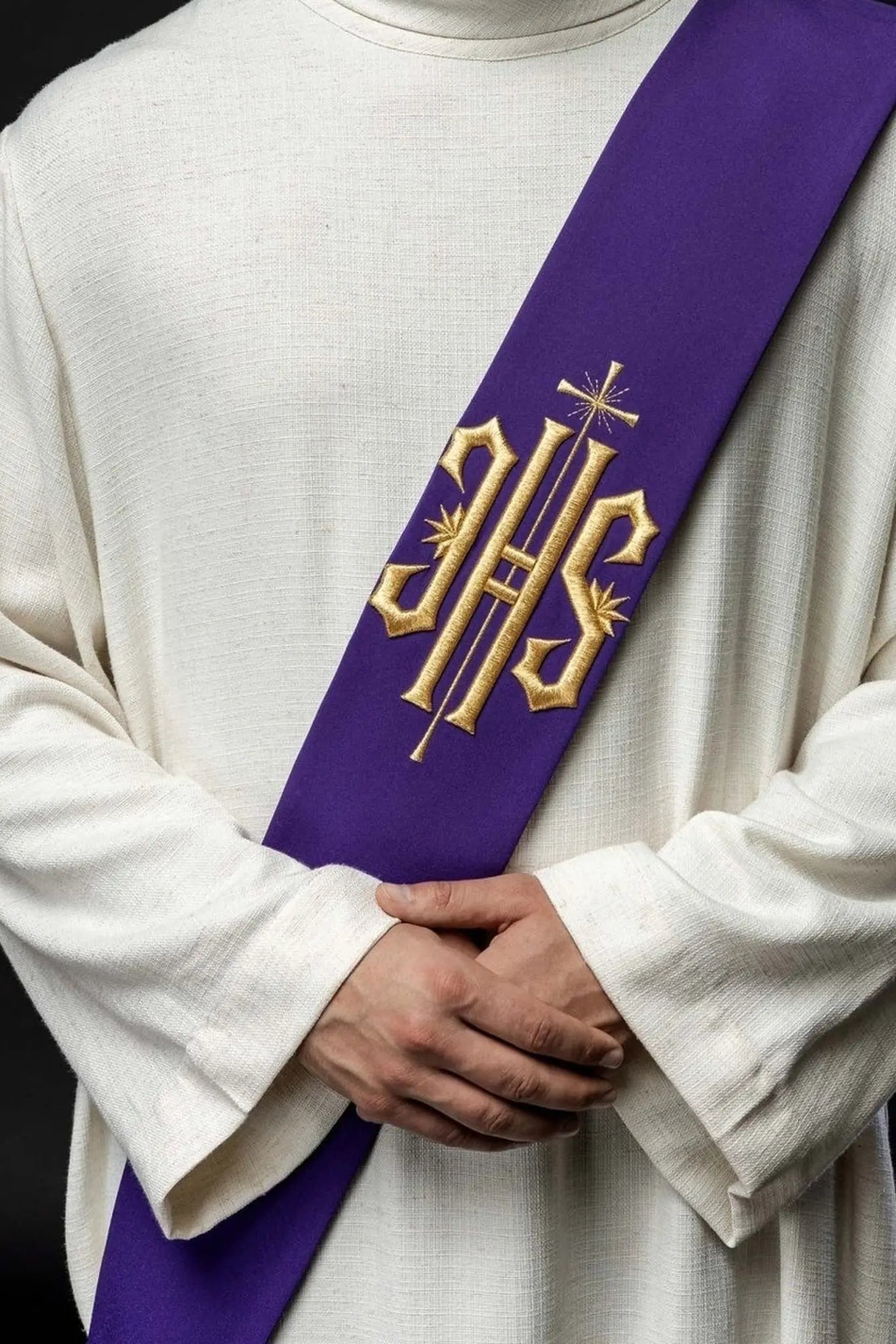 Diaconate stole embroidered IHS with Cross