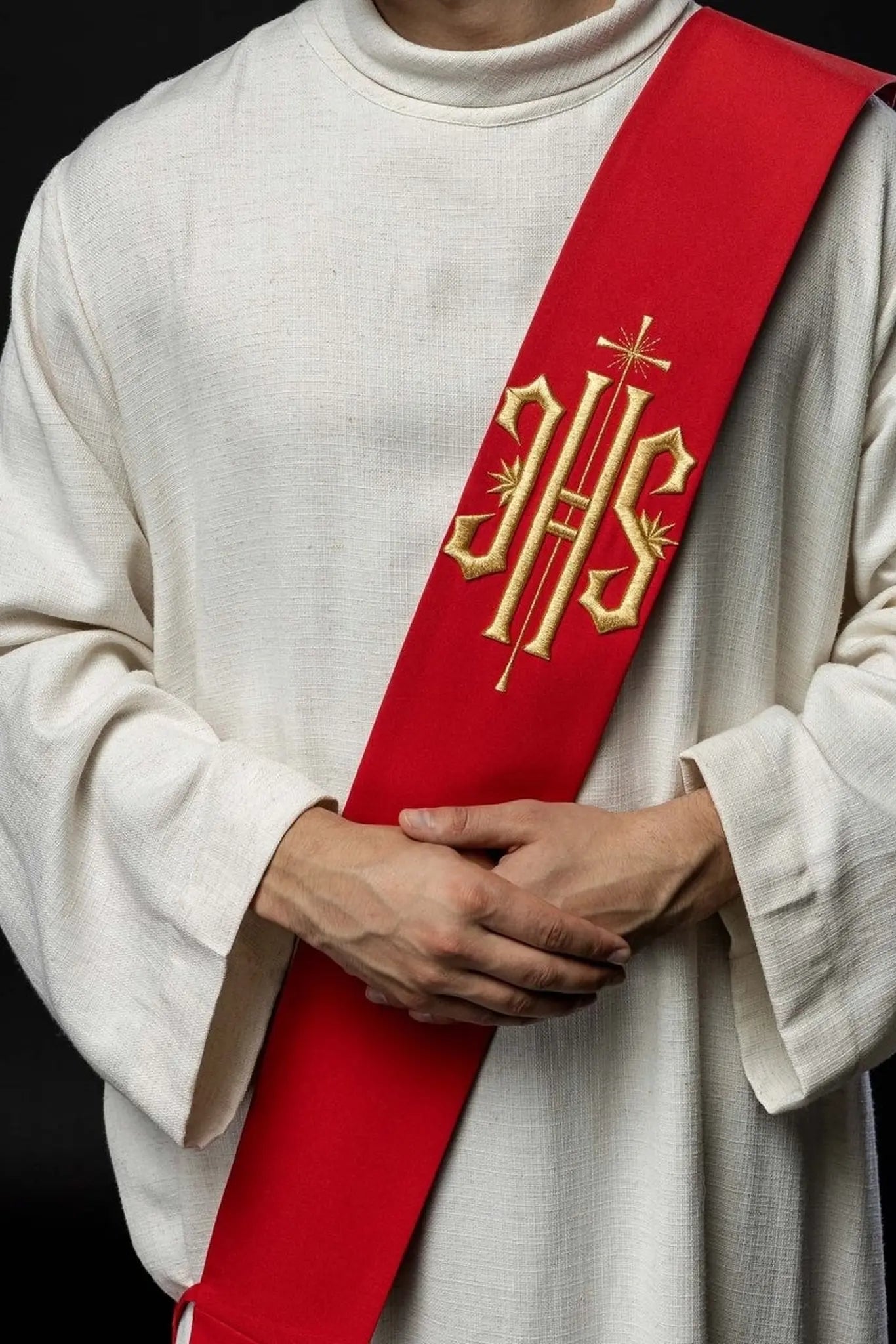 Diaconate stole embroidered IHS with Cross