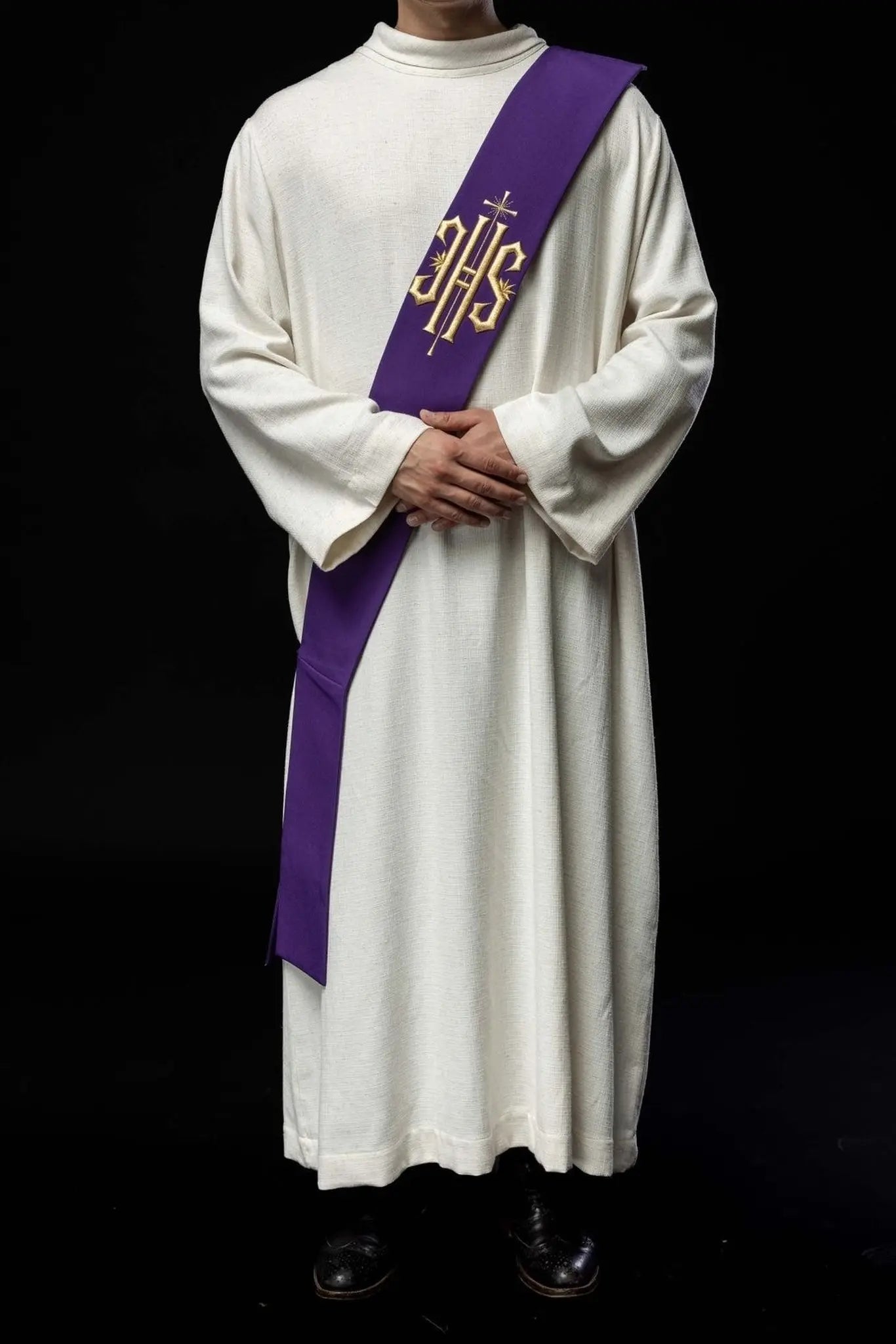 Diaconate stole embroidered IHS with Cross