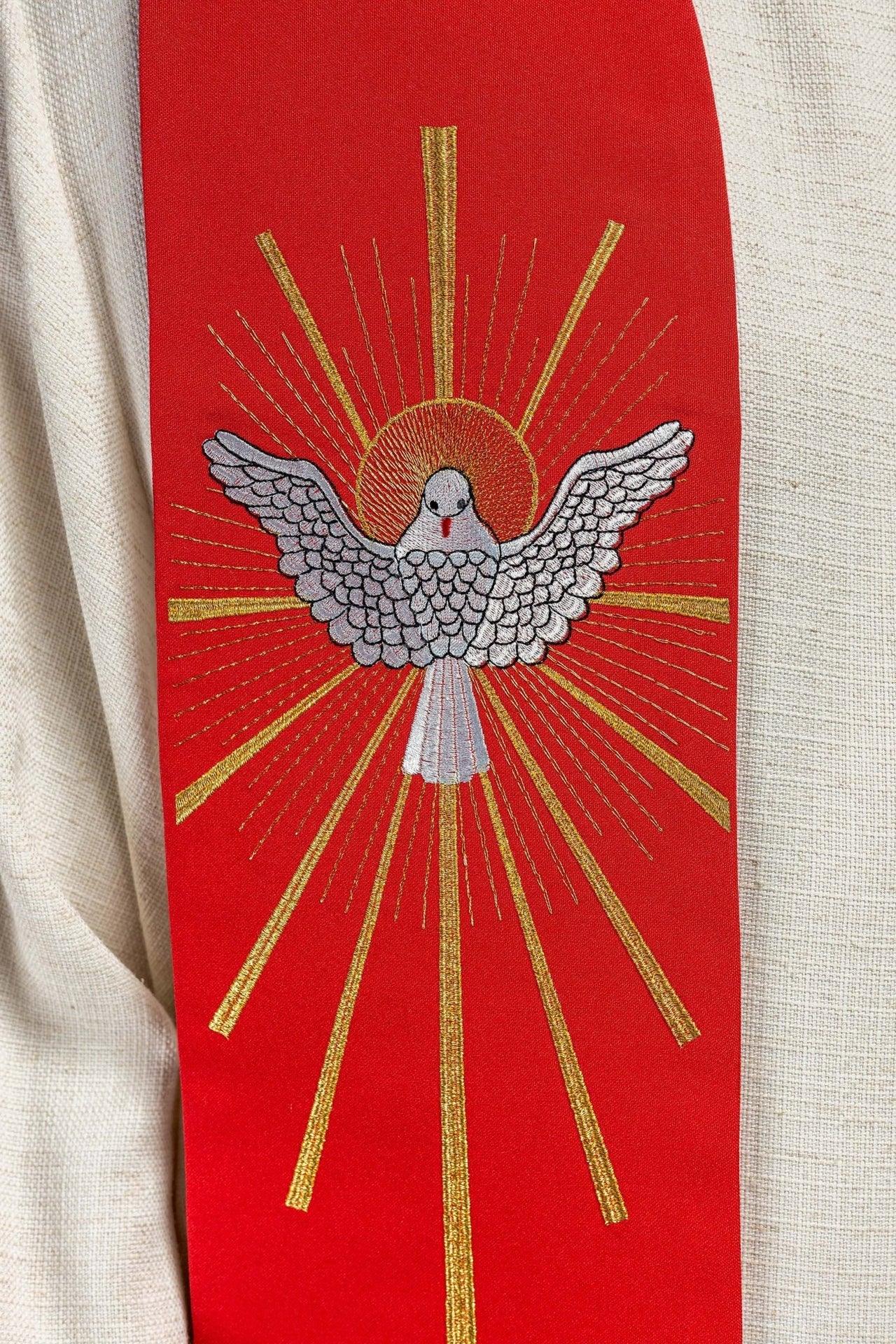 Stuła haftowana Duch Święty i Języki Ognia Czerwona