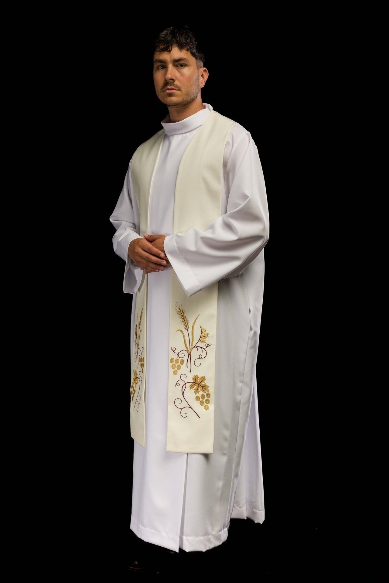 Stuła haftowana winogrona i kłosy w kolorze ecru