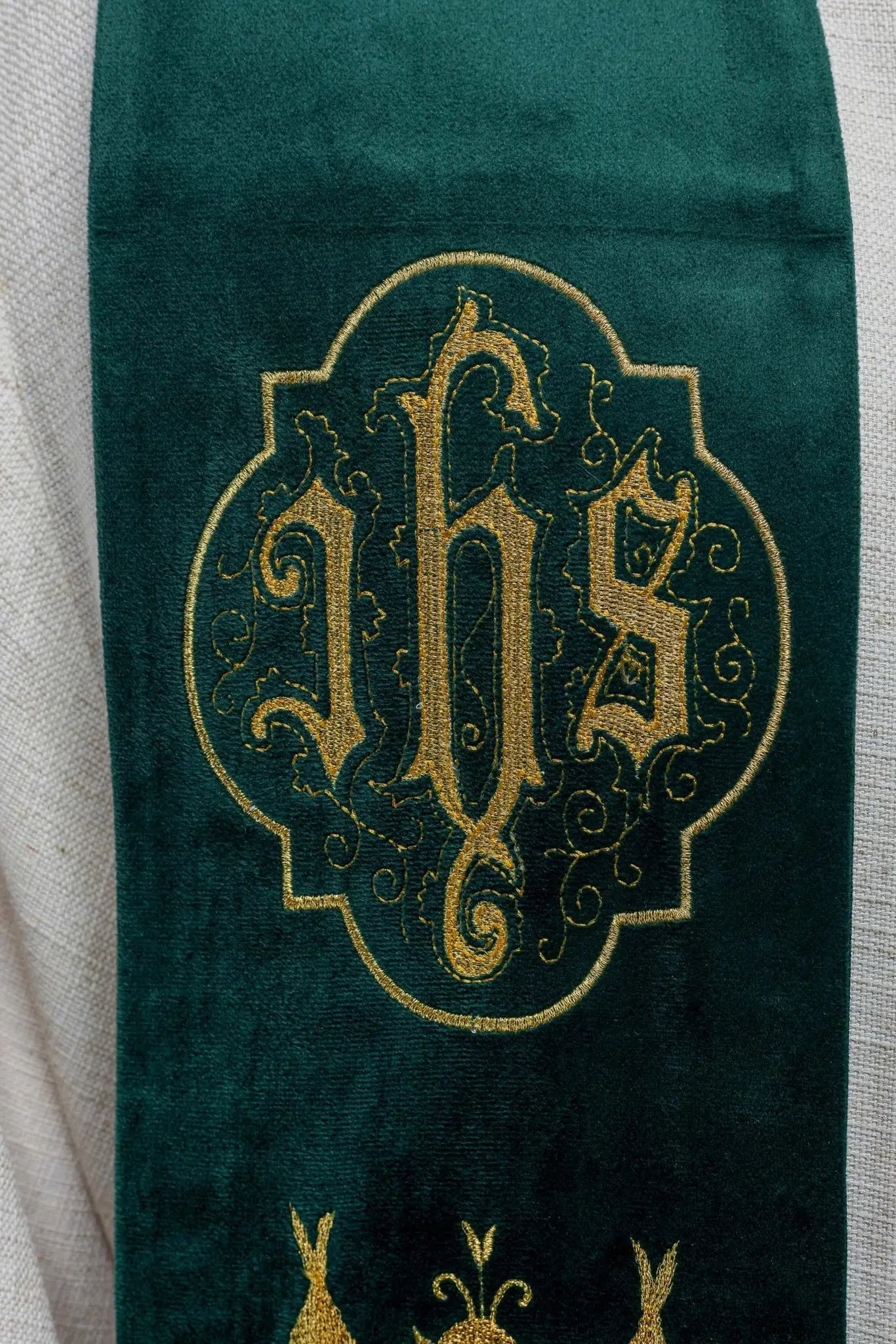 Green Embroidered Stole with IHS