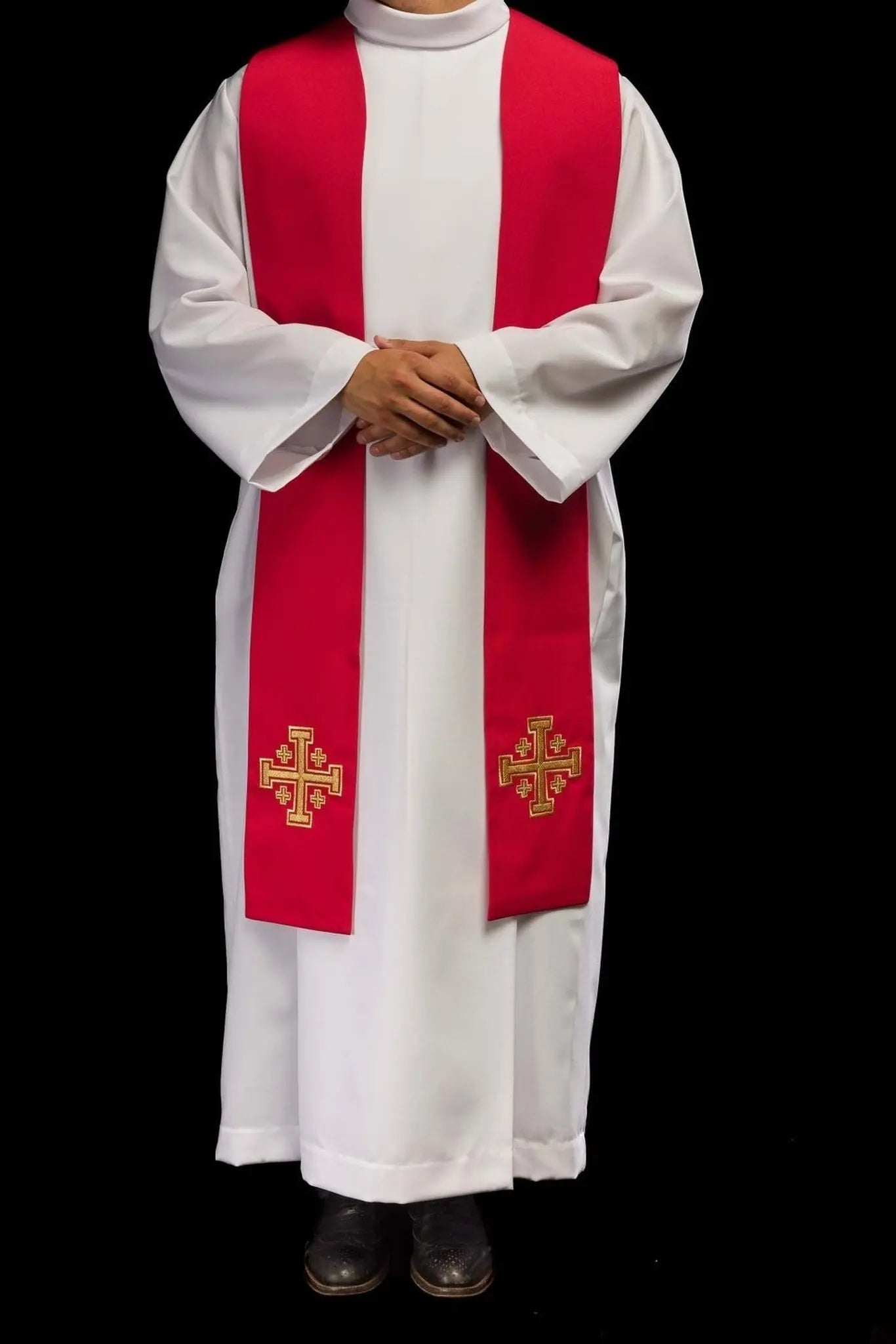Priestly stole red embroidered Jerusalem Cross