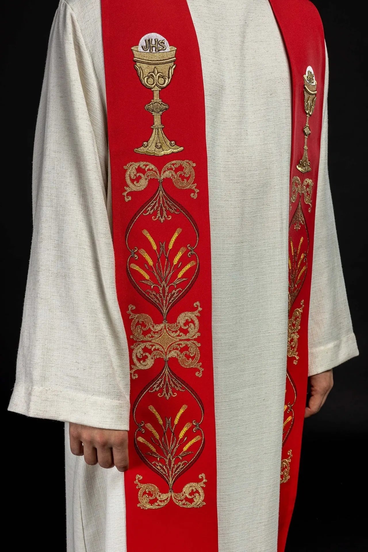 Priest's stole red chalice IHS