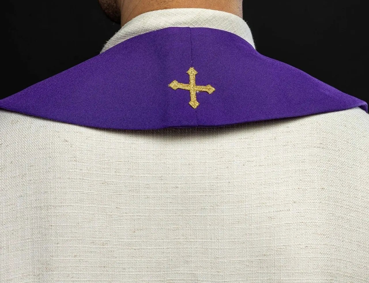 Purple priest's stole embroidered with cross and IHS
