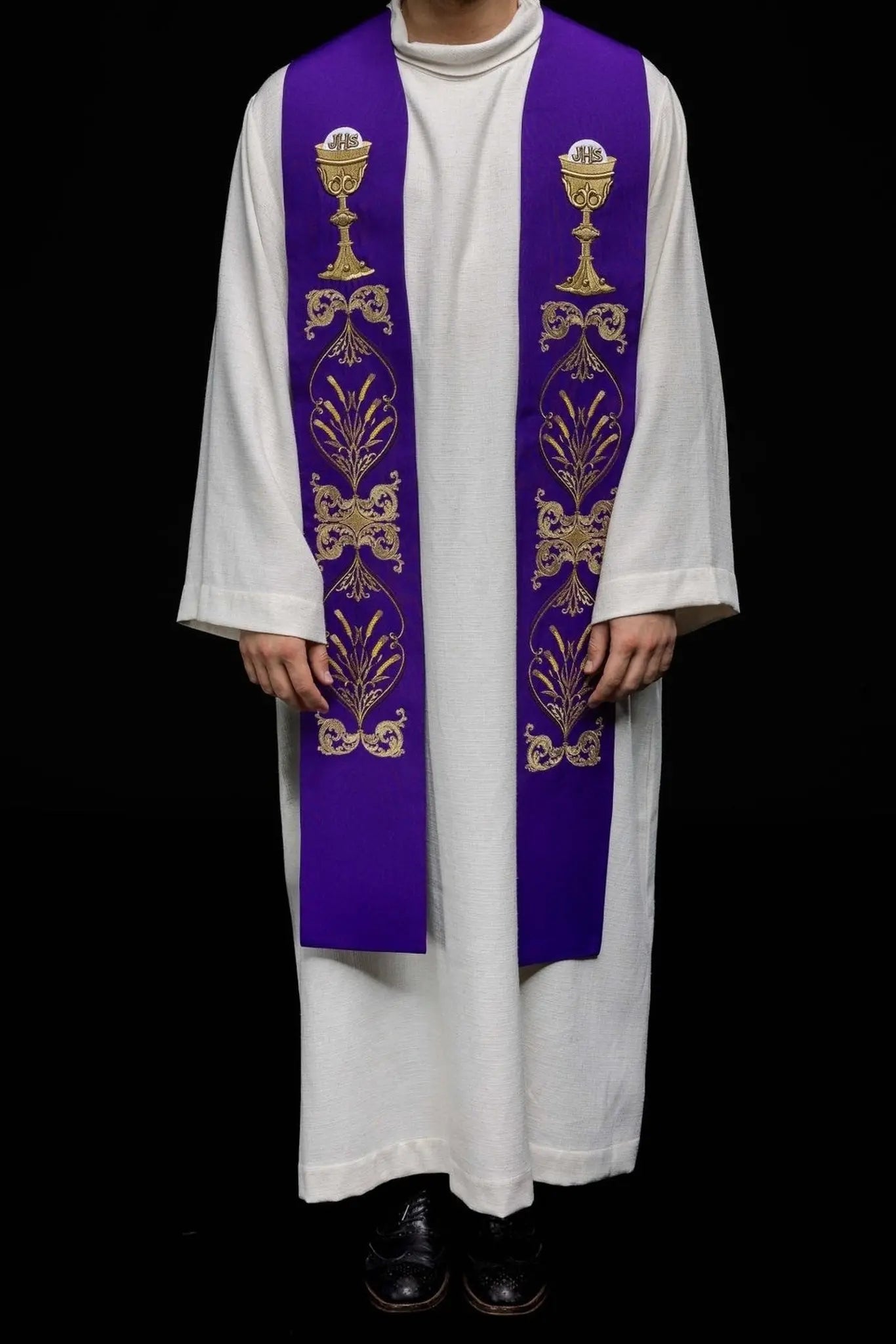 Priest's stole purple chalice IHS