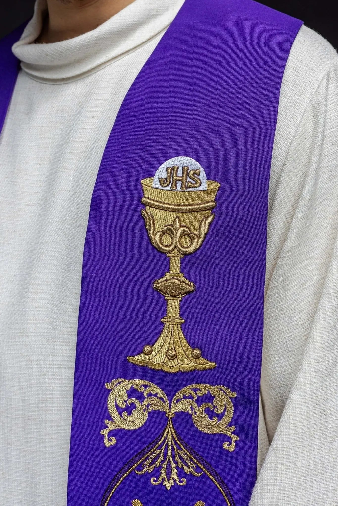 Priest's stole purple chalice IHS