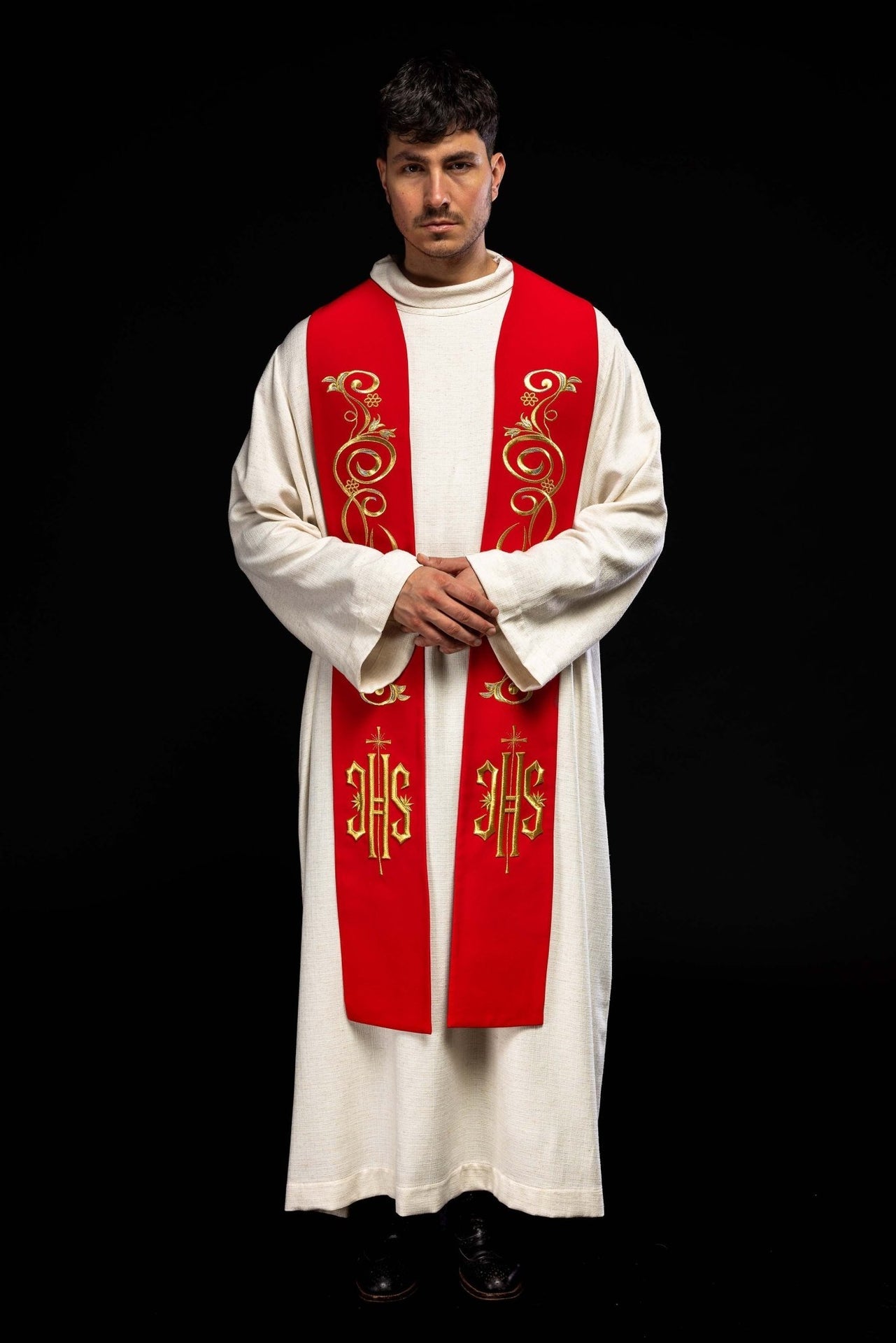 Stuła kapłańska haftowana IHS Czerowna
