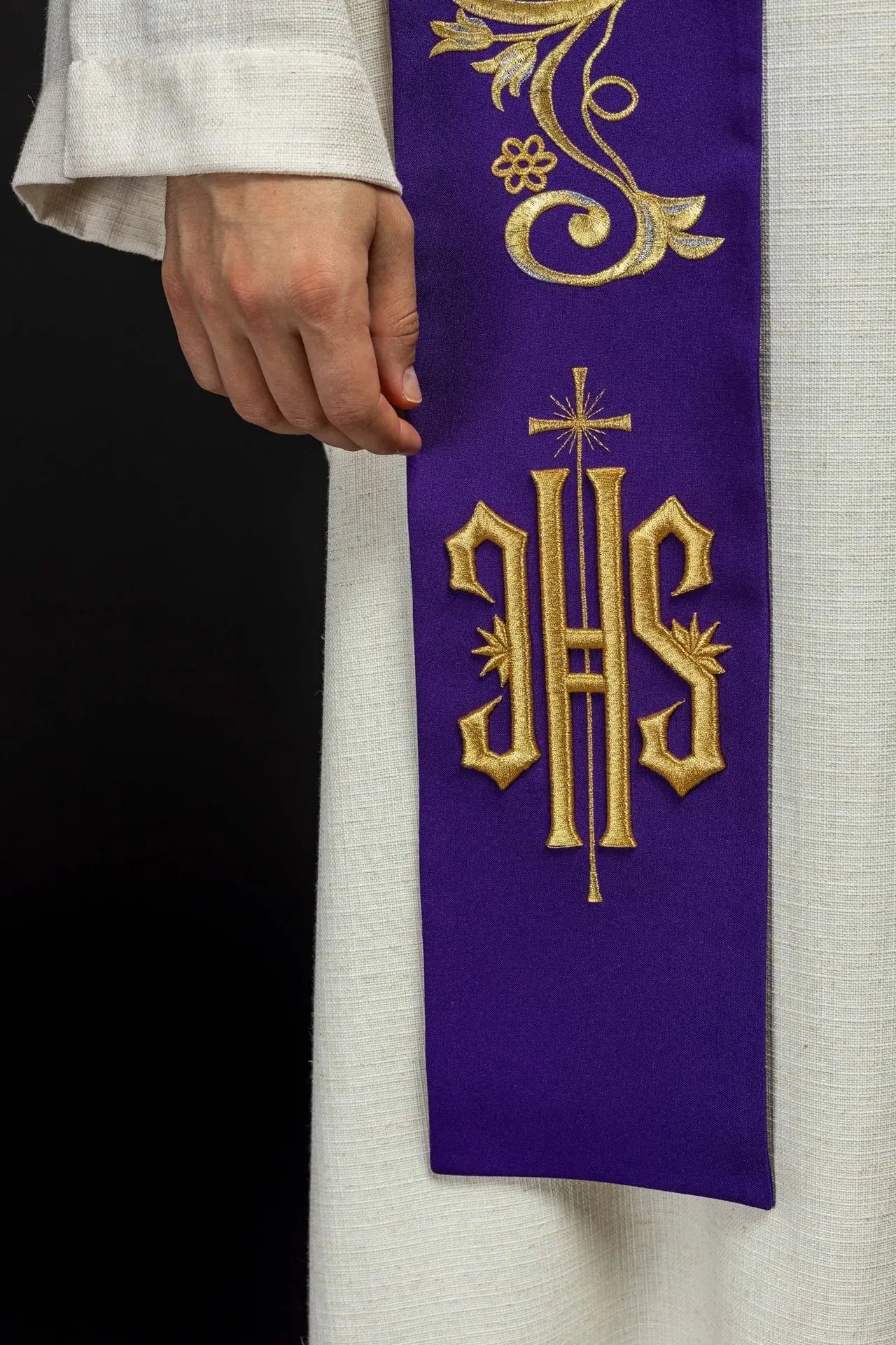 Embroidered priest's stole IHS Purple