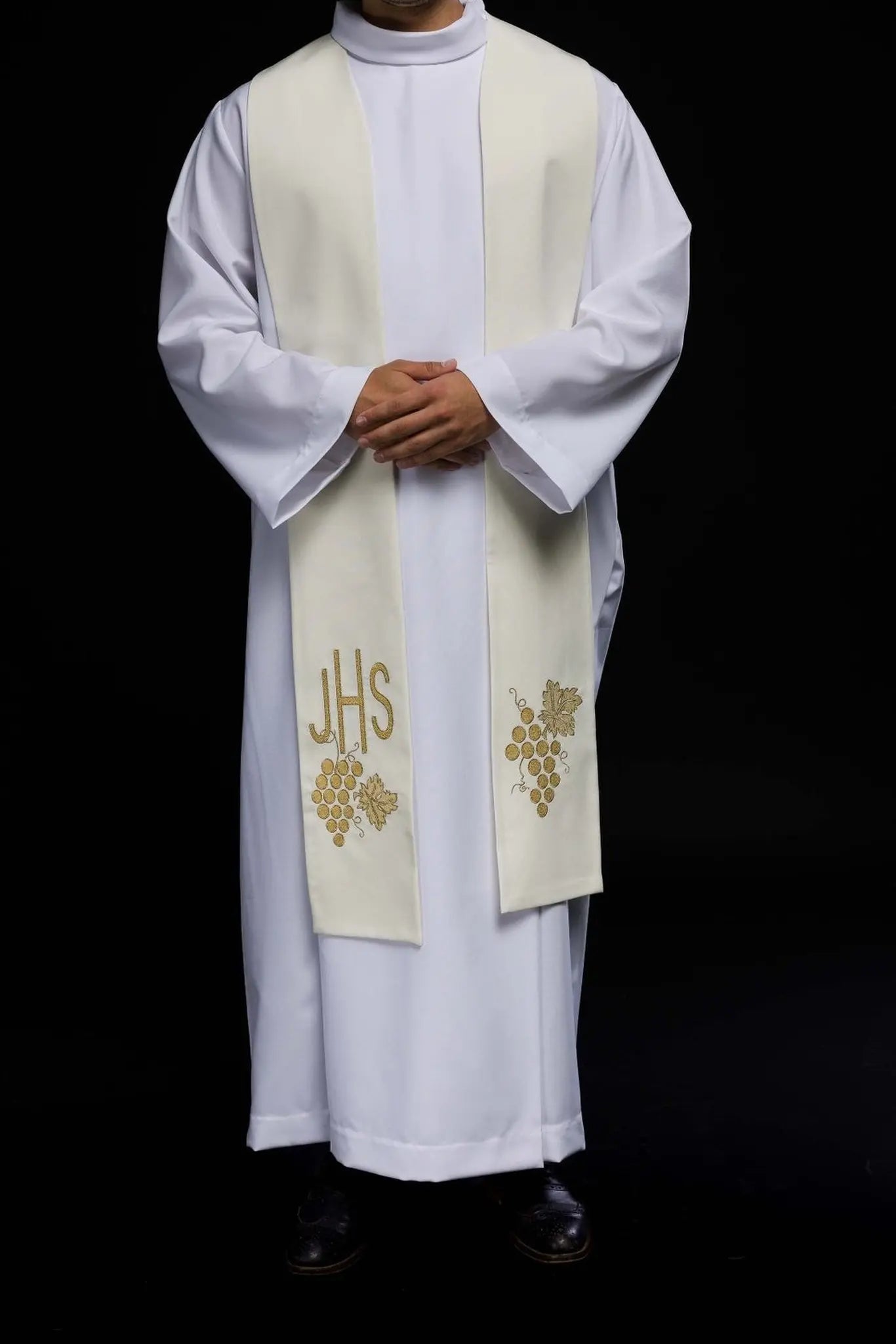 IHS embroidered priest's stole with ecru grapes