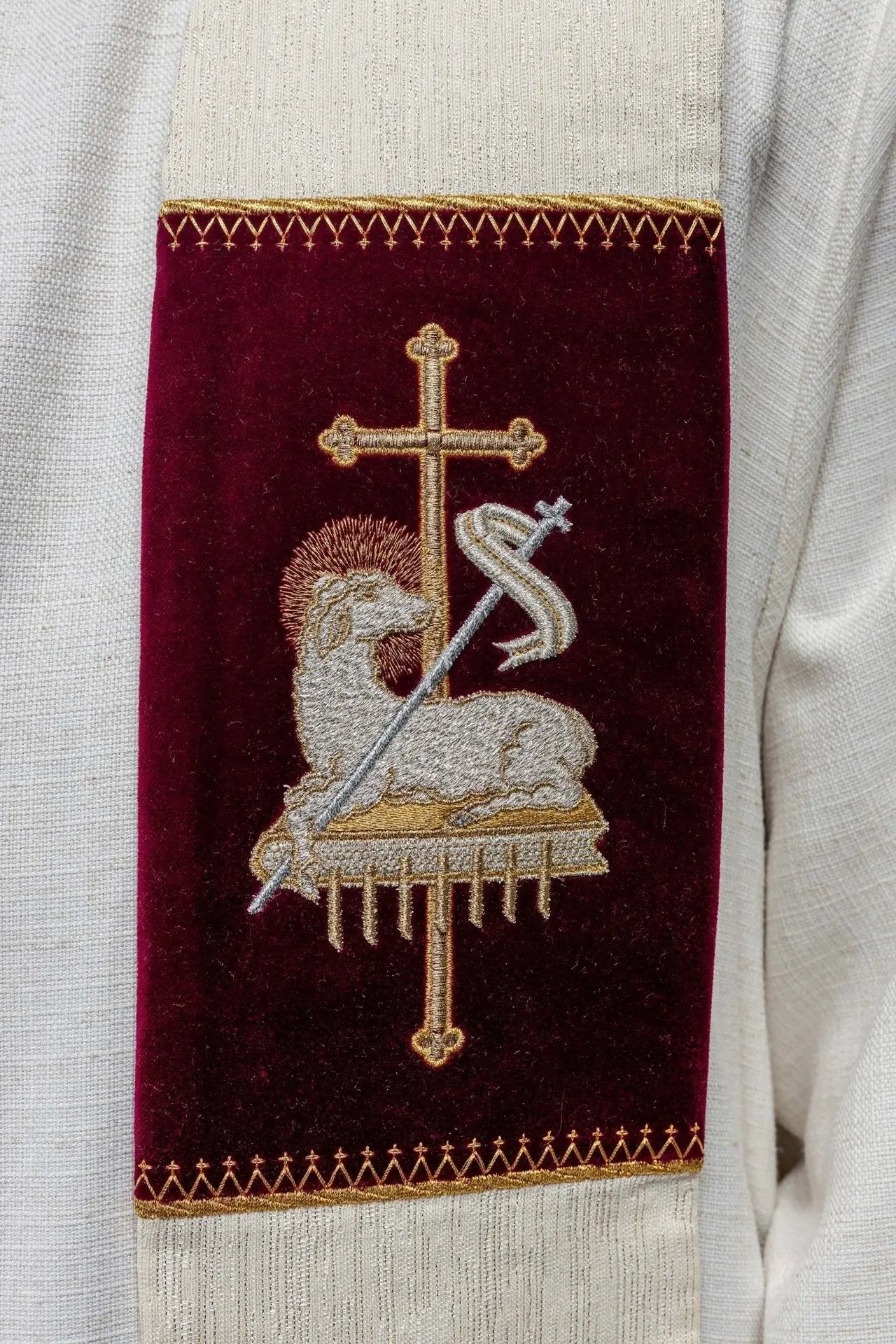Stole with Embroidered Lamb of God and JHS Symbol