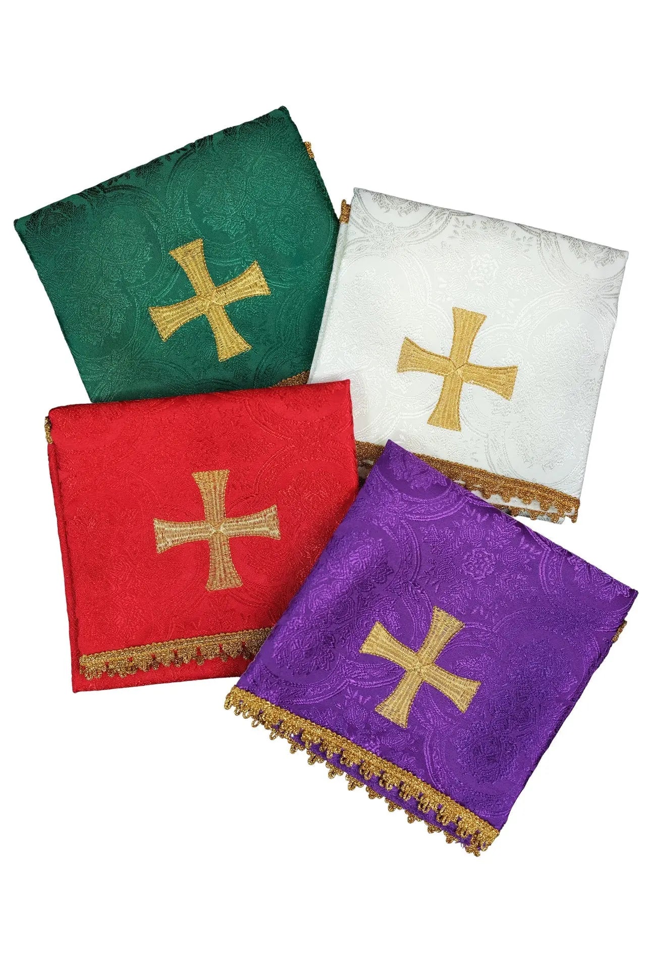 Set of chalice veils in four liturgical colors
