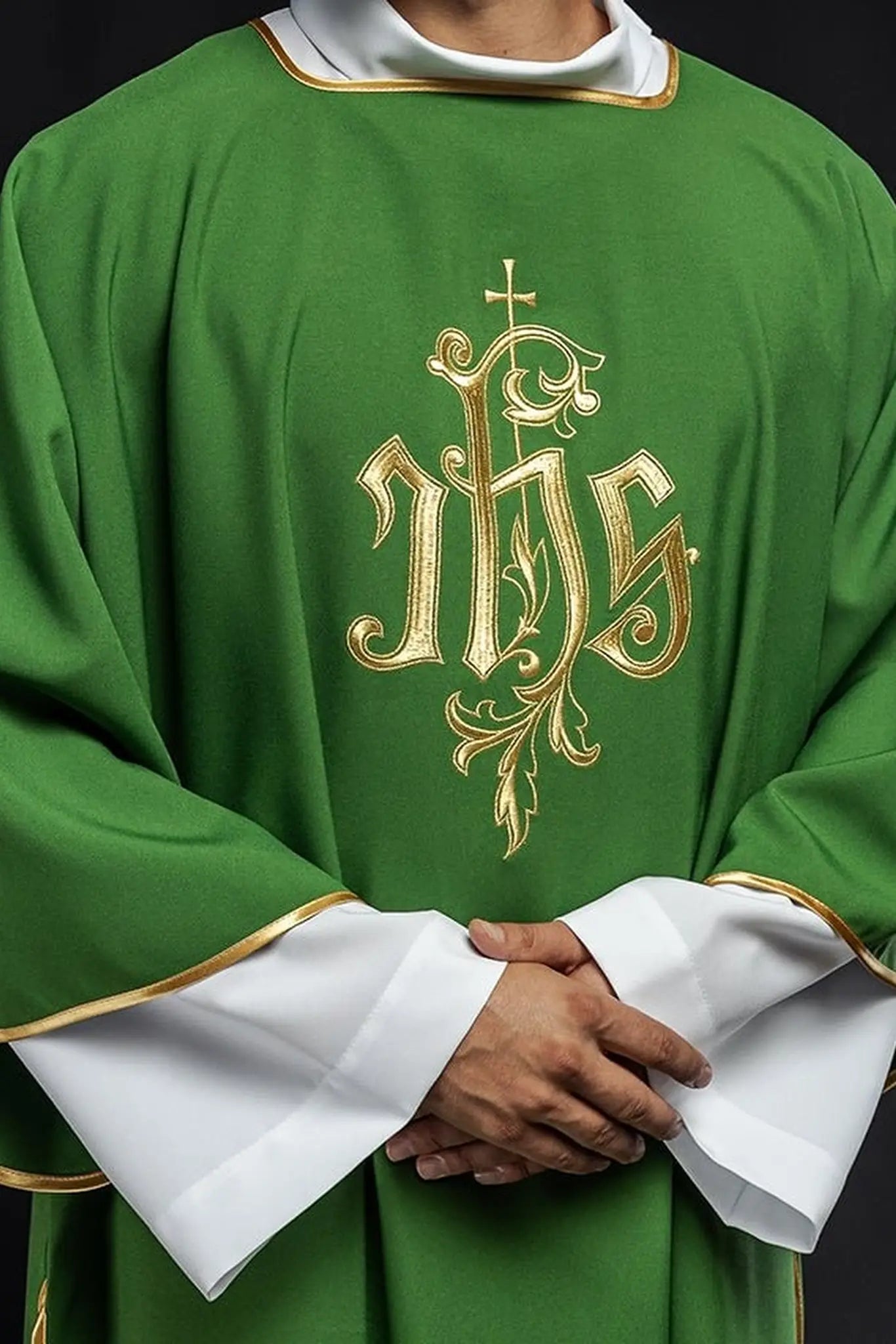 Green IHS embroidered dalmatics