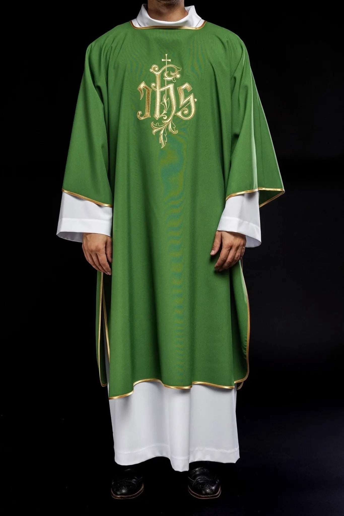 Green IHS embroidered dalmatics