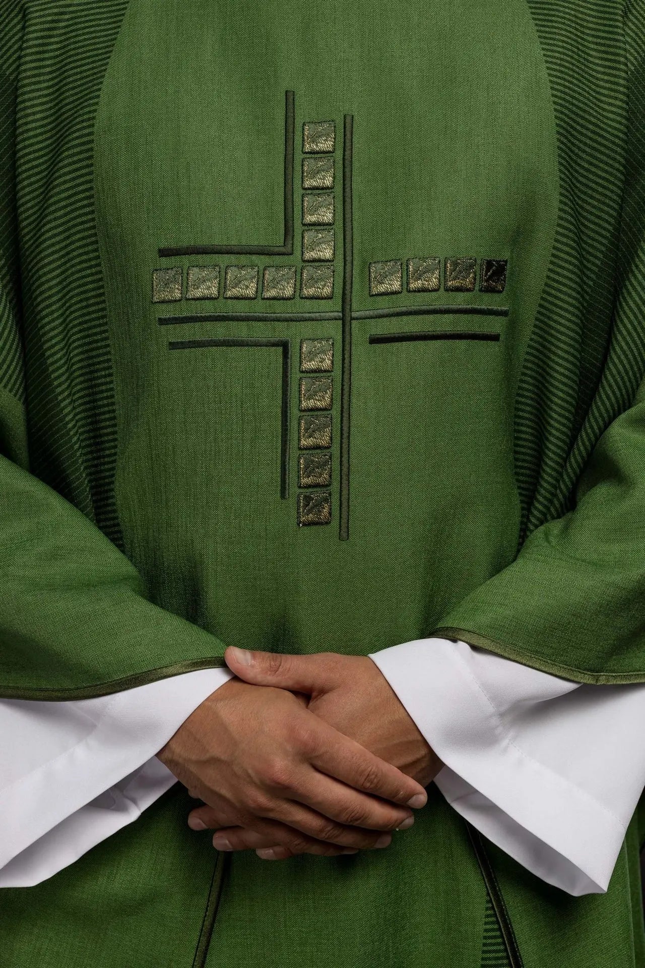 Green liturgical chasuble with cross