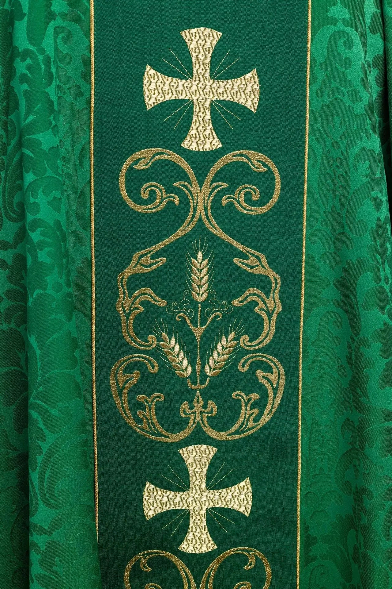 Green liturgical chasuble decorated with embroidered belt