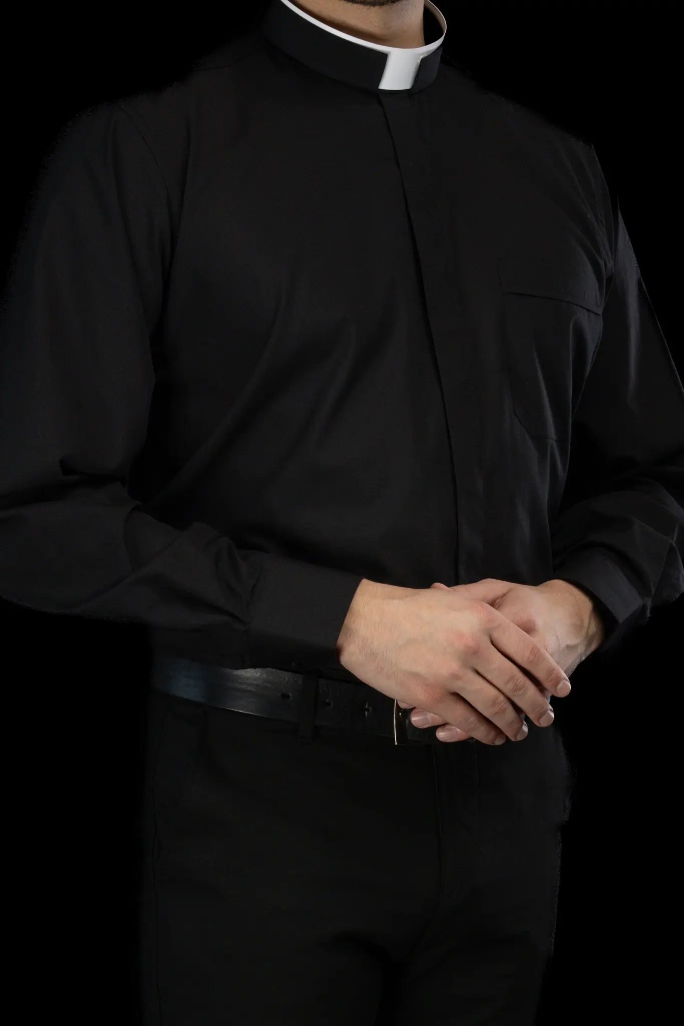 Roman Clergy Shirt Black Long Sleeve with Collar Tab