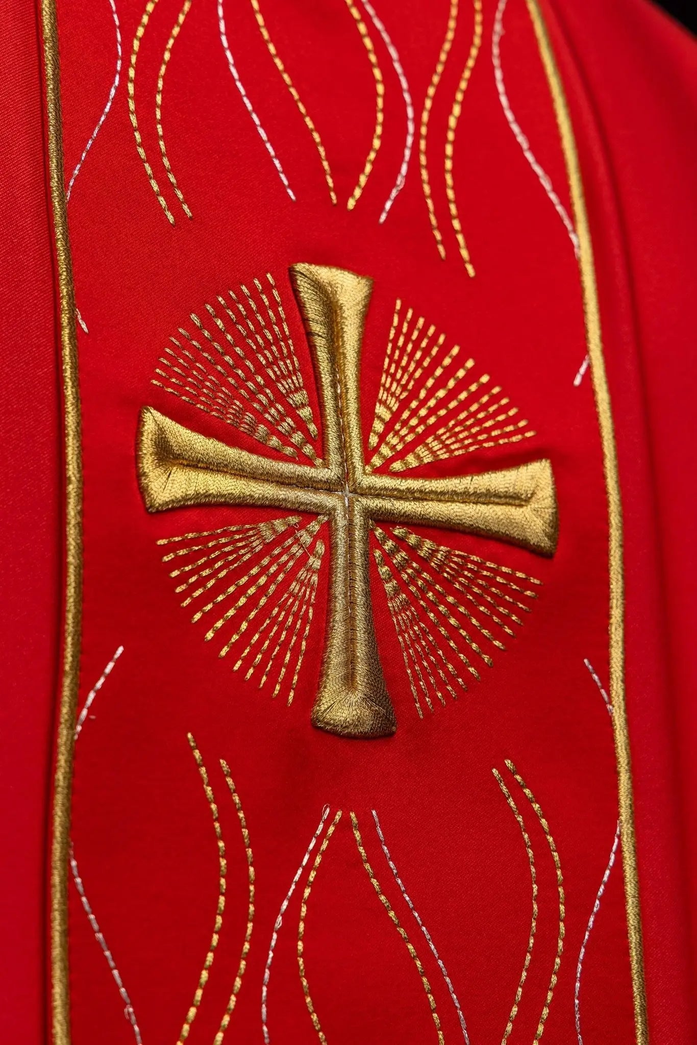 Red Embroidered Chasuble with Cross