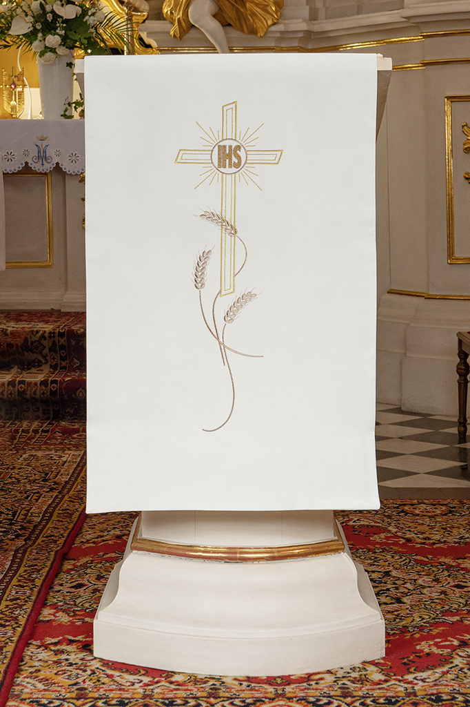 Embroidered lectern napkin with cross and IHS motif