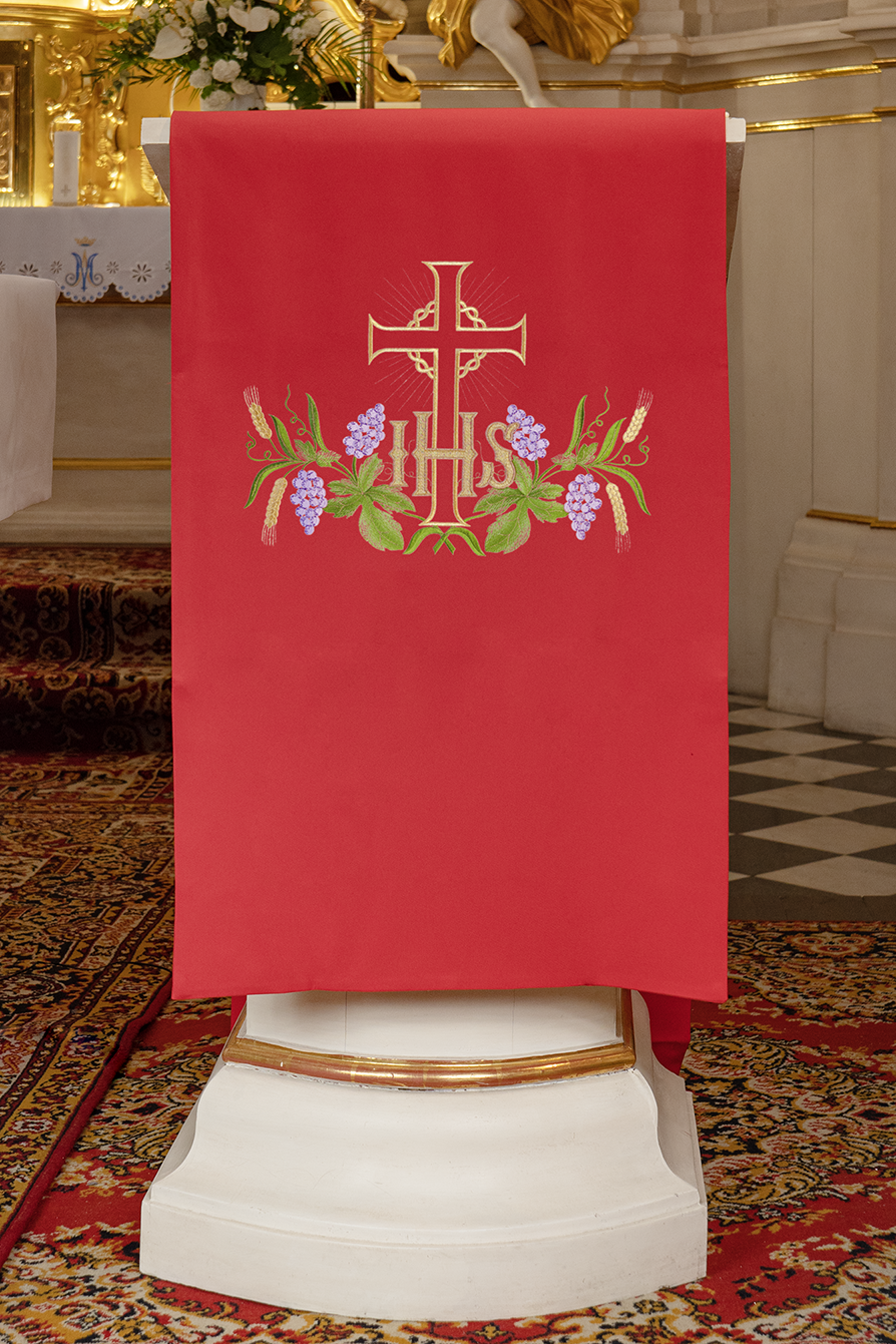 Embroidered lectern napkin with IHS motif and cross