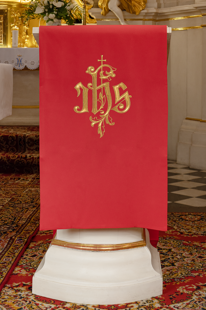 Embroidered lectern napkin with IHS symbol