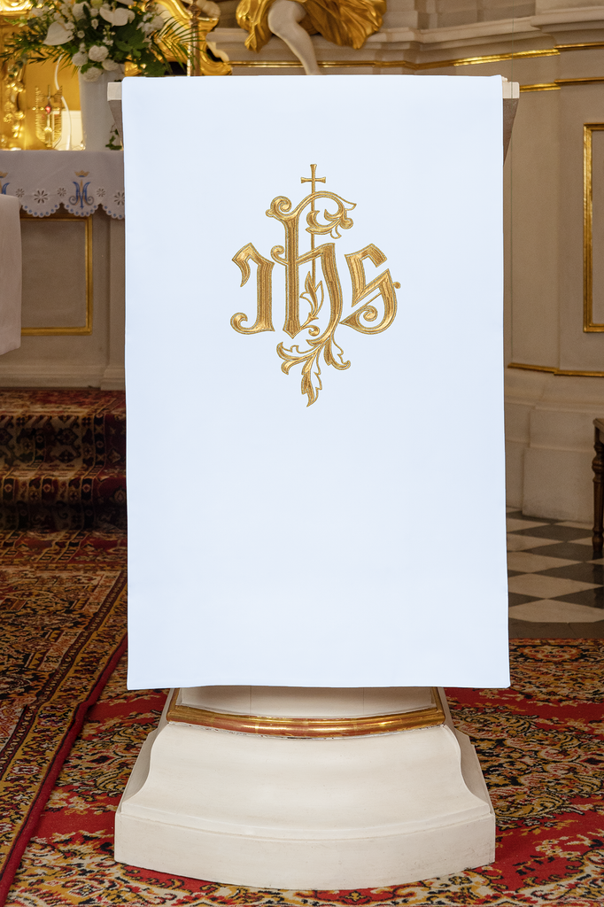 Embroidered lectern napkin with IHS symbol