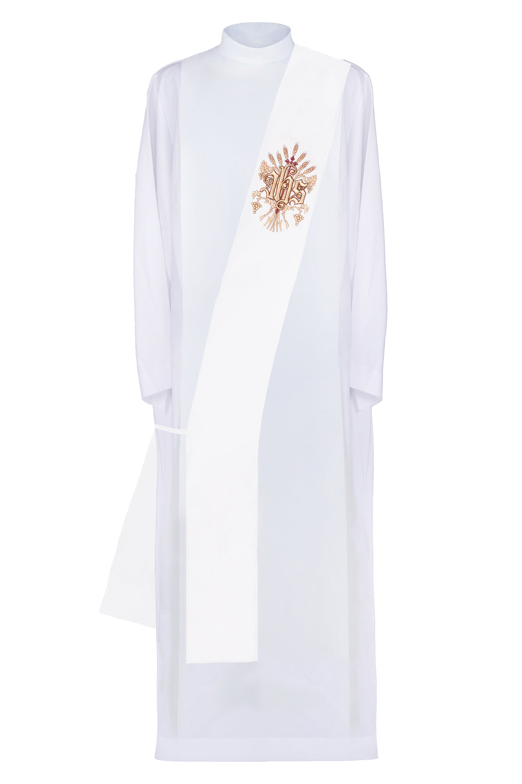 Diaconate stole embroidered with IHS, Cross and Grapes