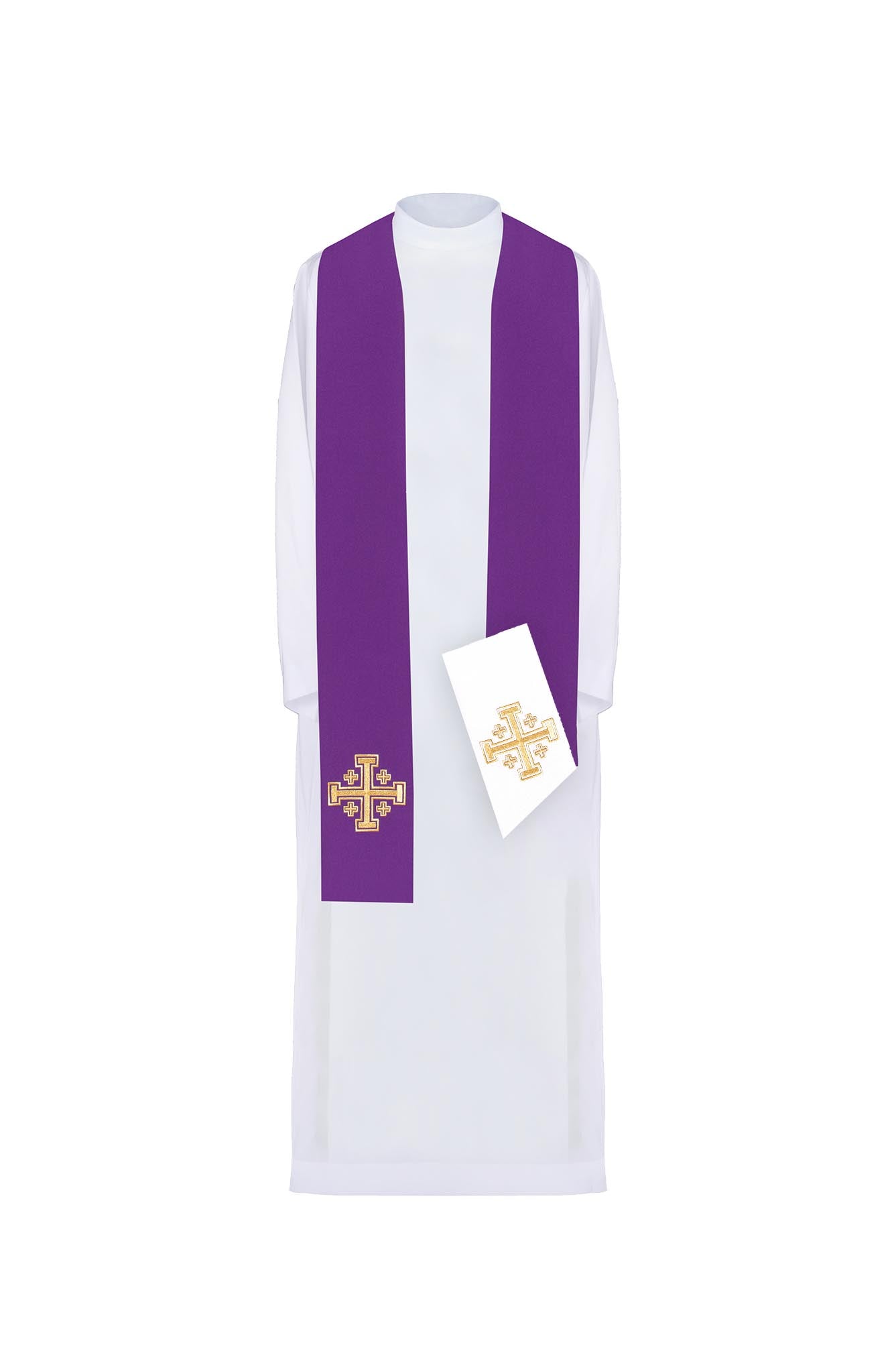 Double-sided stole Jerusalem Cross purple and white