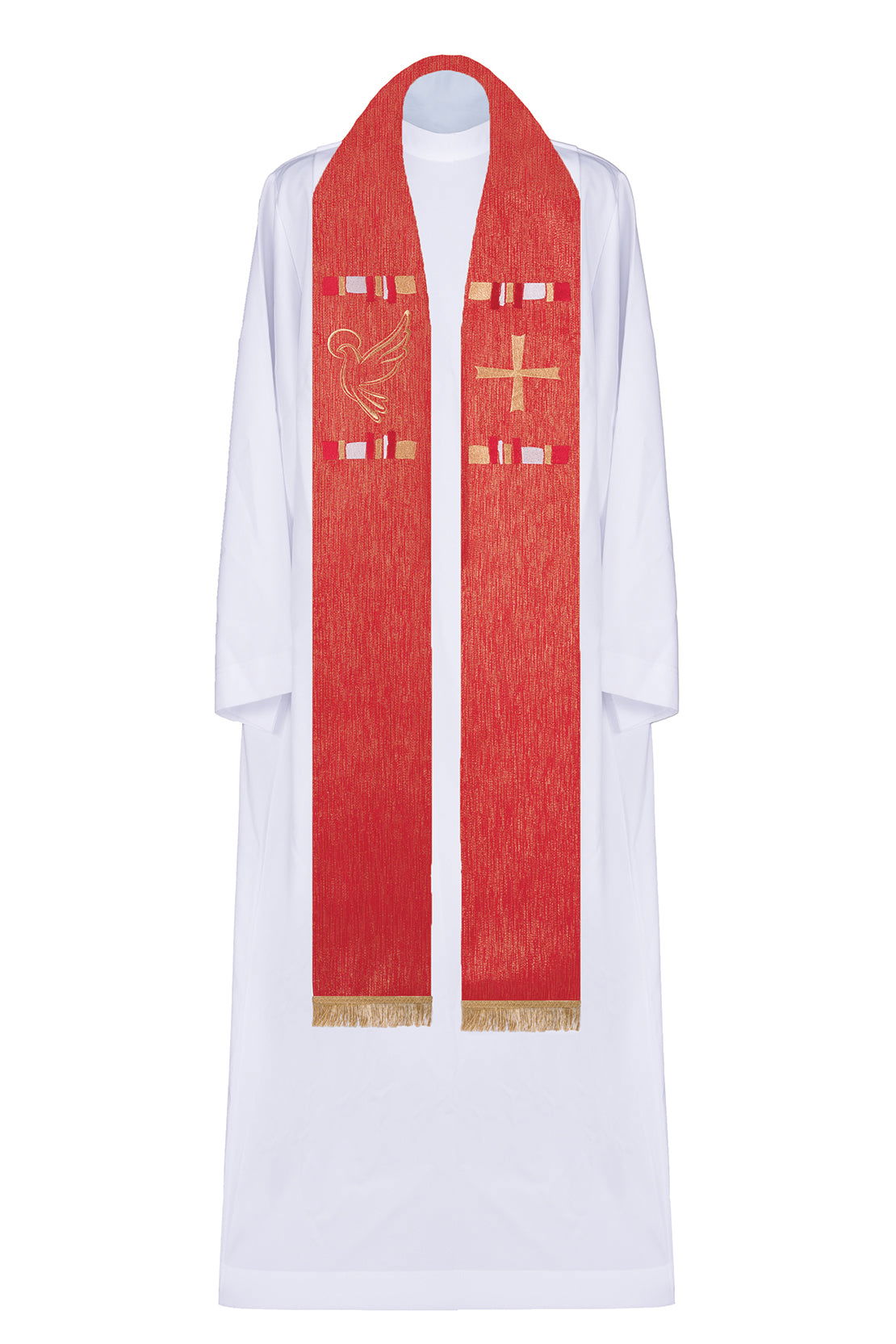 Embroidered stole Holy Spirit and cross Red