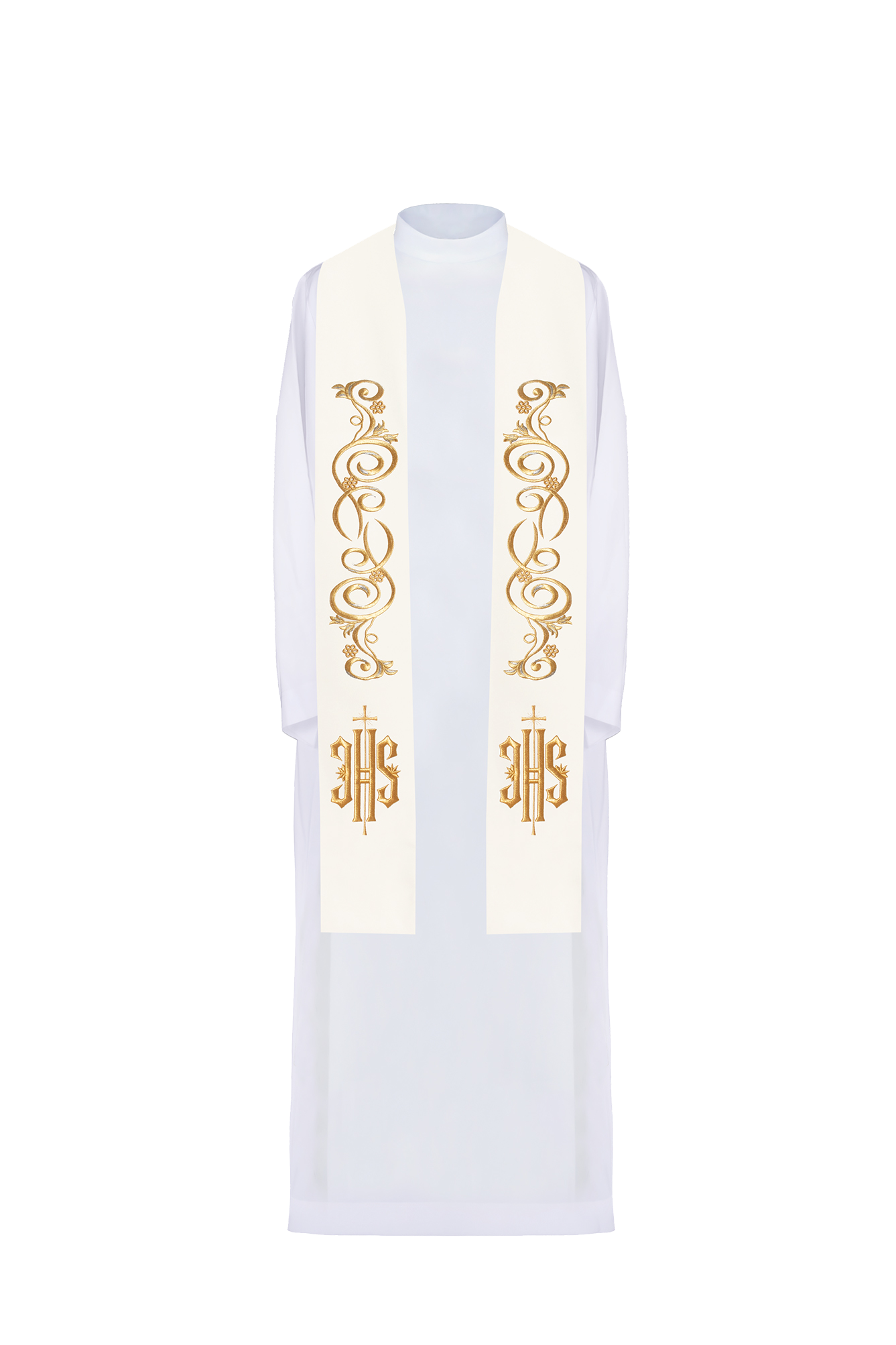 Embroidered stole IHS ecru