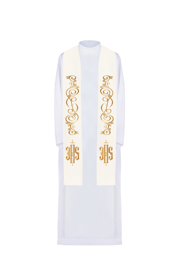 Embroidered stole IHS ecru