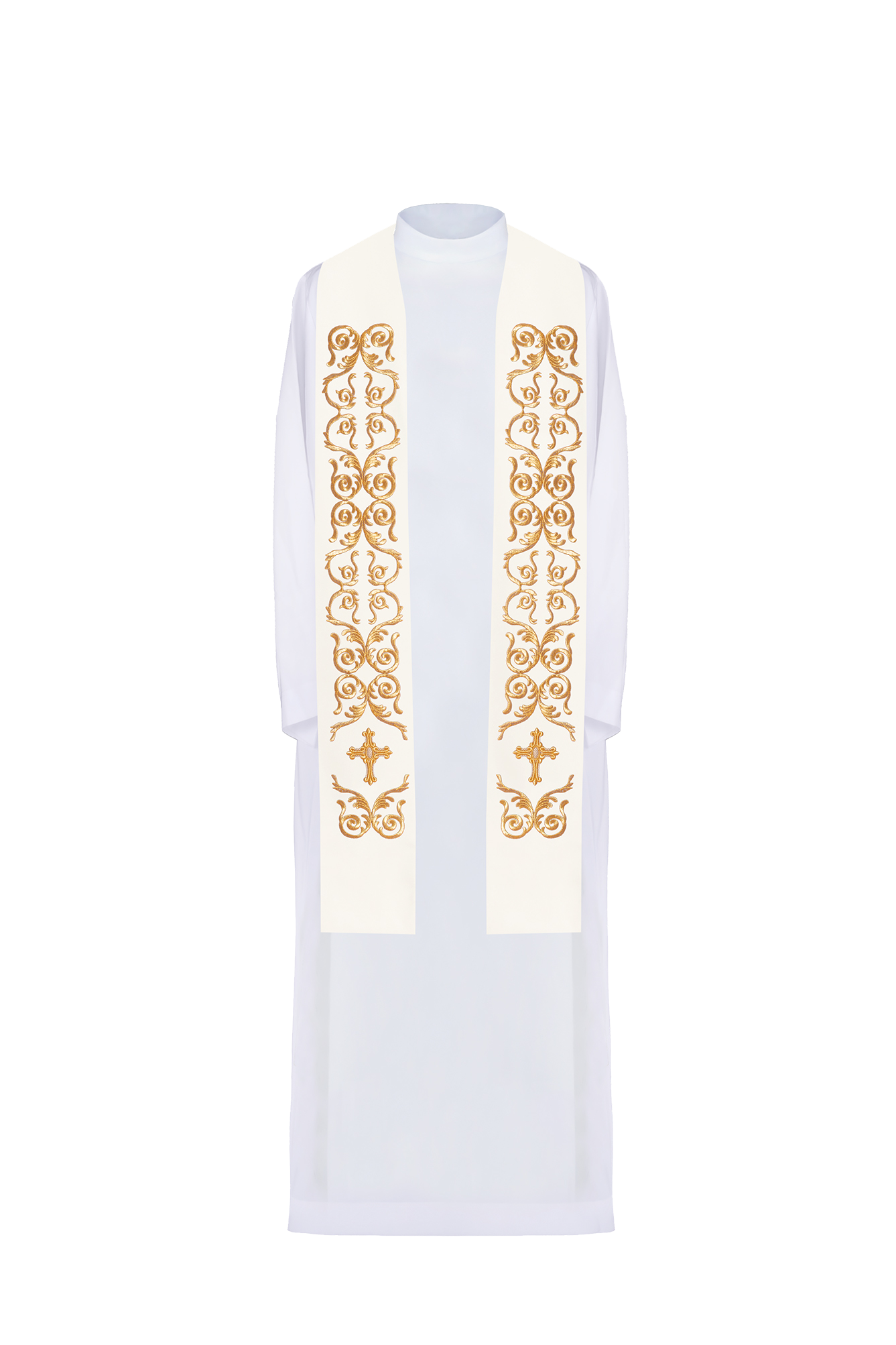 Embroidered stole Cross ecru