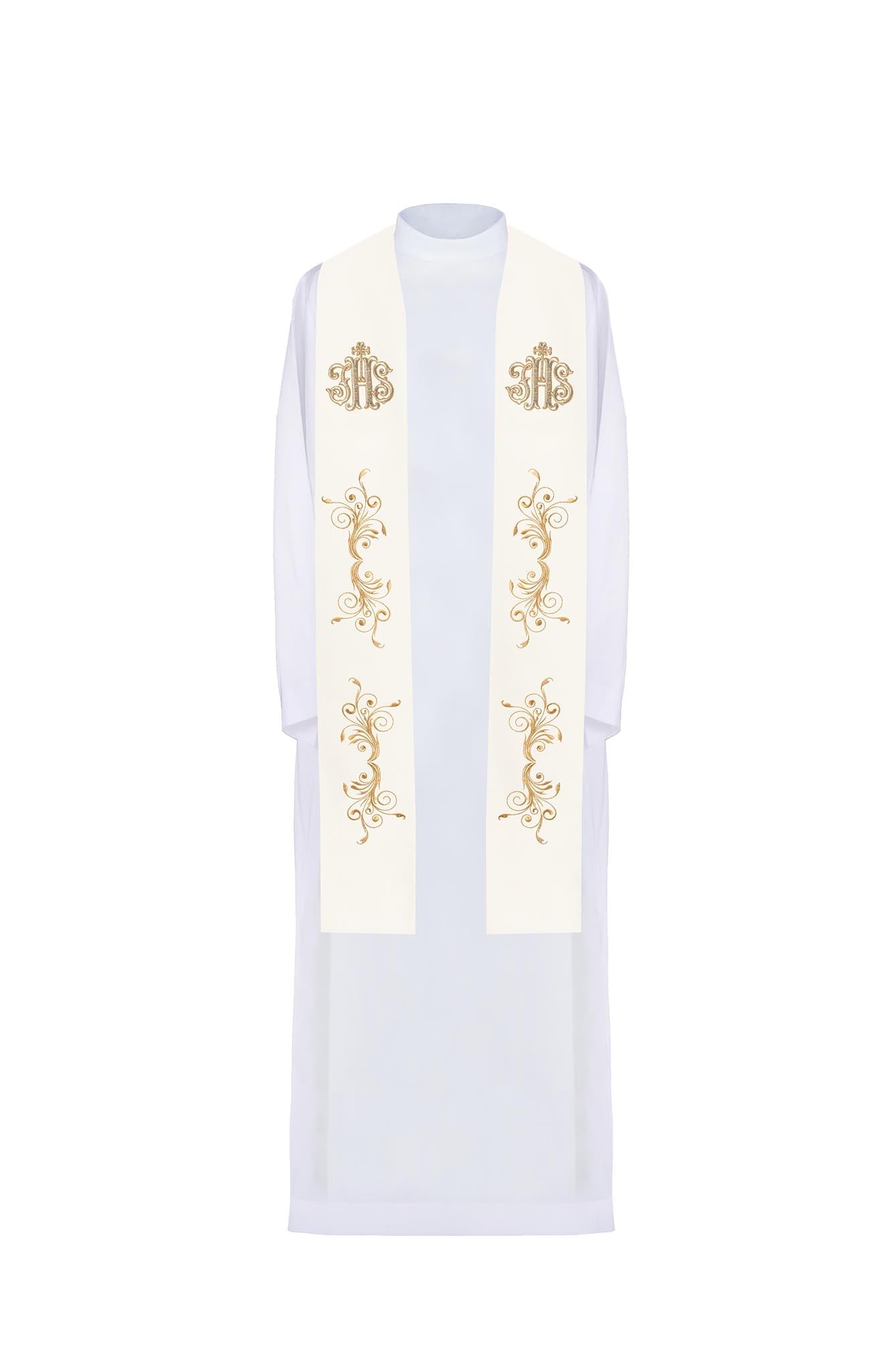 Embroidered stole decorated with IHS ecru