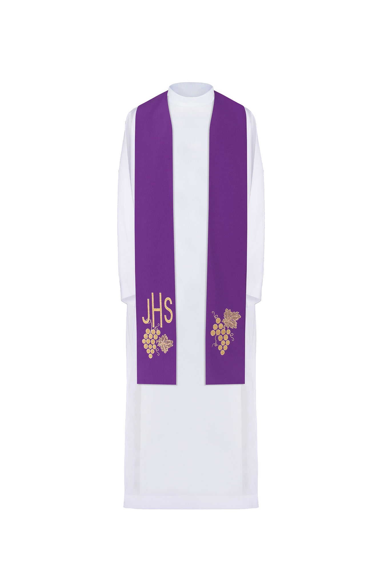 Priest's stole purple embroidered IHS with grapes